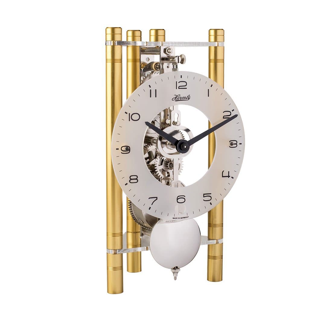 Hermle 23025500721 Lakin Triangular Table Clock - Gold with an Arabic Glass Dial & Silver pendulum