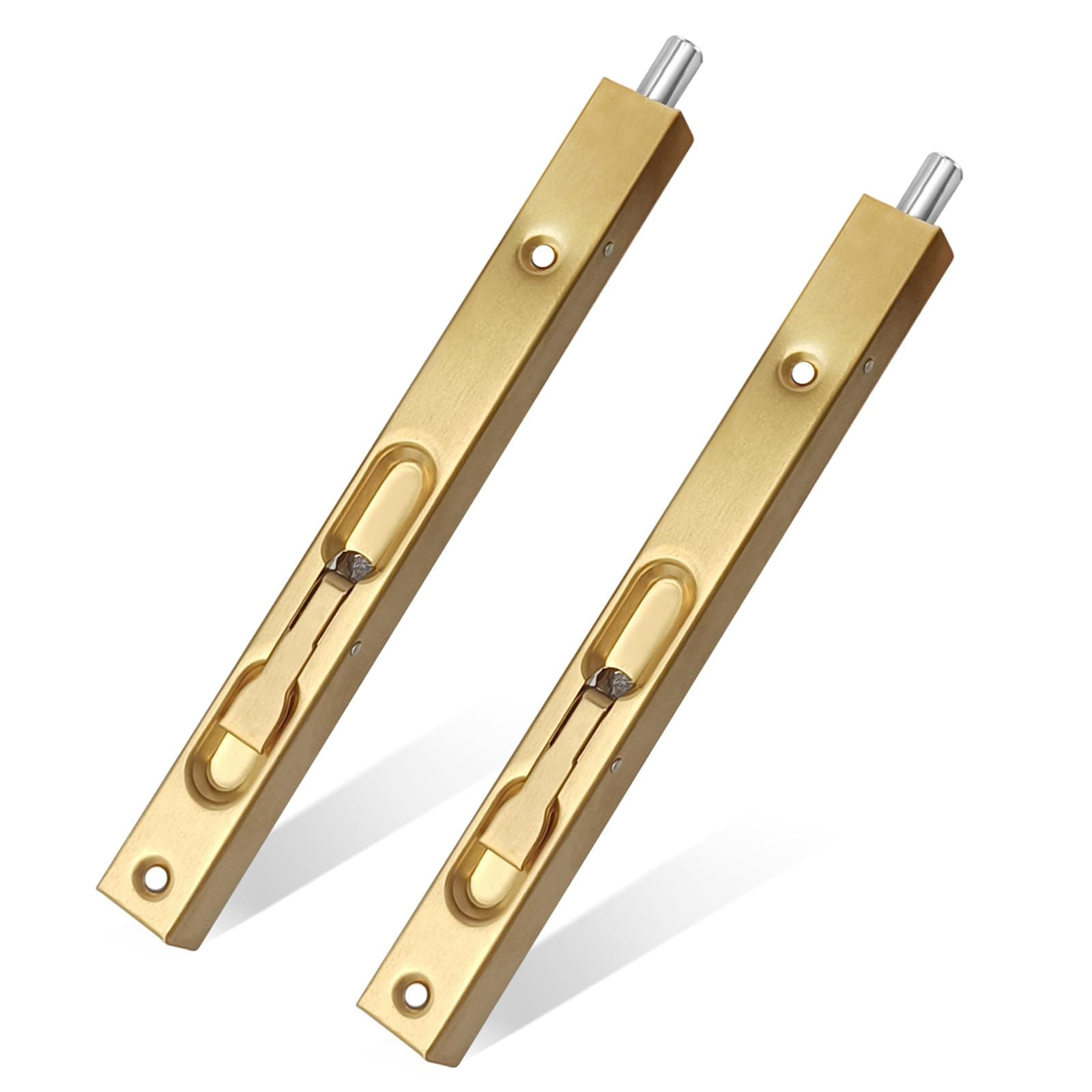 Flush Bolt 8' French Door Lock, 2 Pack, Top/Bottom & Slide/Patio Door Latch with Flip Lever (Brass, 8 in. - 2pack)