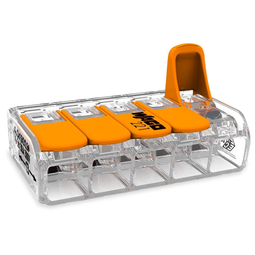 221-615 | Lever Nut Wire Connector – 5-Conductor, Compact & Tool-Free – For Electrical Panels, Home & DIY Projects – Pack of 15