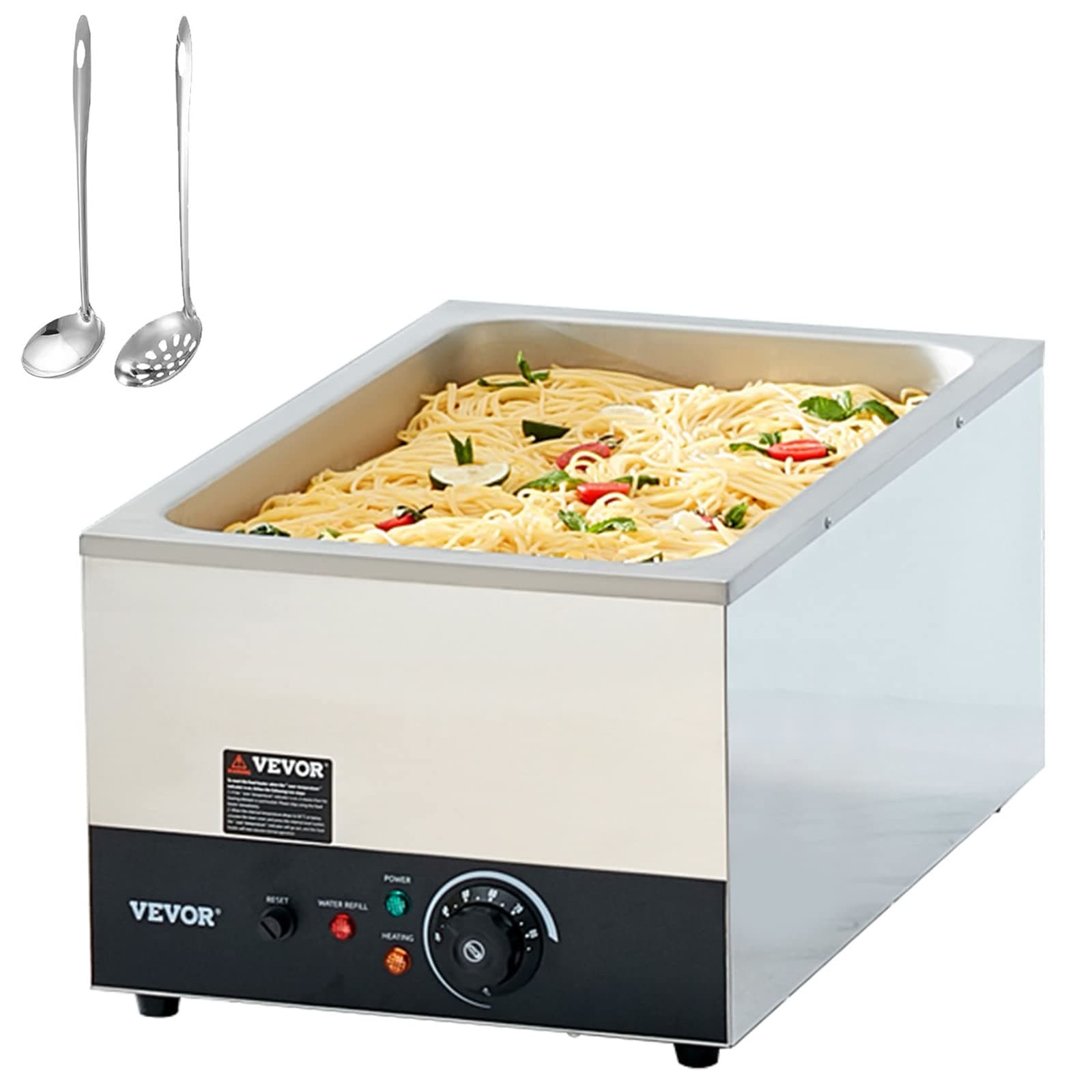 VEVOR Buffet Plate Warmer 22.7L 555 x 355 x 260 mm Electric Water Bath Adjustable Temperature 30-85°C 1200W Stainless Steel Heated Buffet Anti-scalding Dry Food After Heating Catering Evening Party