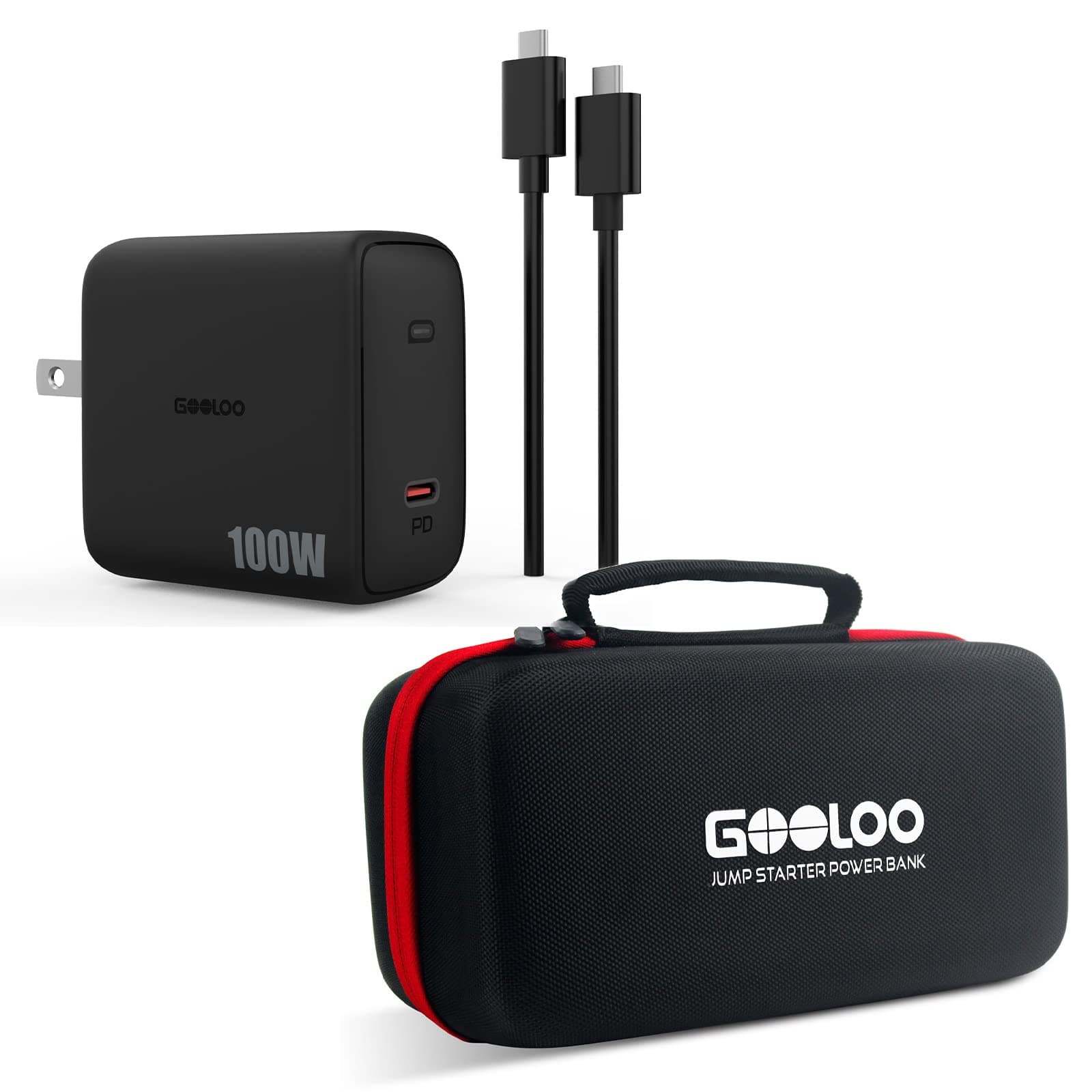 GOOLOO 100W USB C Wall Charger with Eva Protection Case for GT3000 GT4000 GT4000S, 100W PD GaN2 Fast Wall Charger Block with 6.6ft Cable, Compatible with MacBook iPad iPhone 14/13 Series and More