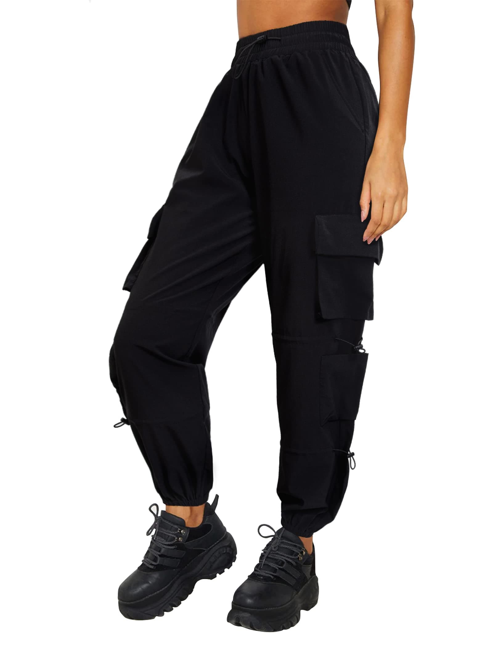 DLOODA Quick Dry Cargo Pants Lightweight Tactical Hiking Pants with 6 Pockets for Women, Elastic Waist and Water Resistant