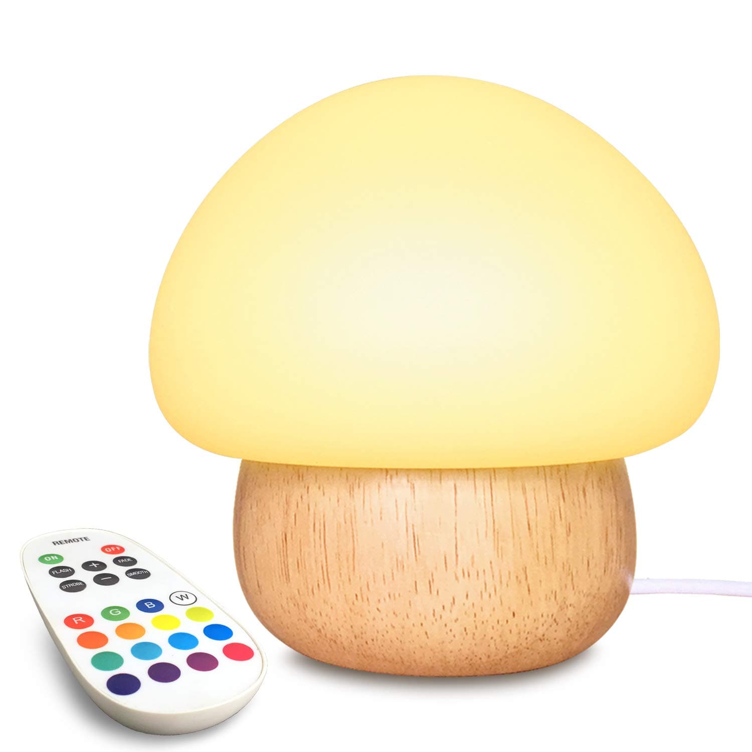 NTMY Night Light for Kids, LED Night Light USB Mushroom Night Lamp with Remote Control, Children Bedside Lamp with 4 Light Mode & 16 Colors, Soft Eye Caring and Memory Function