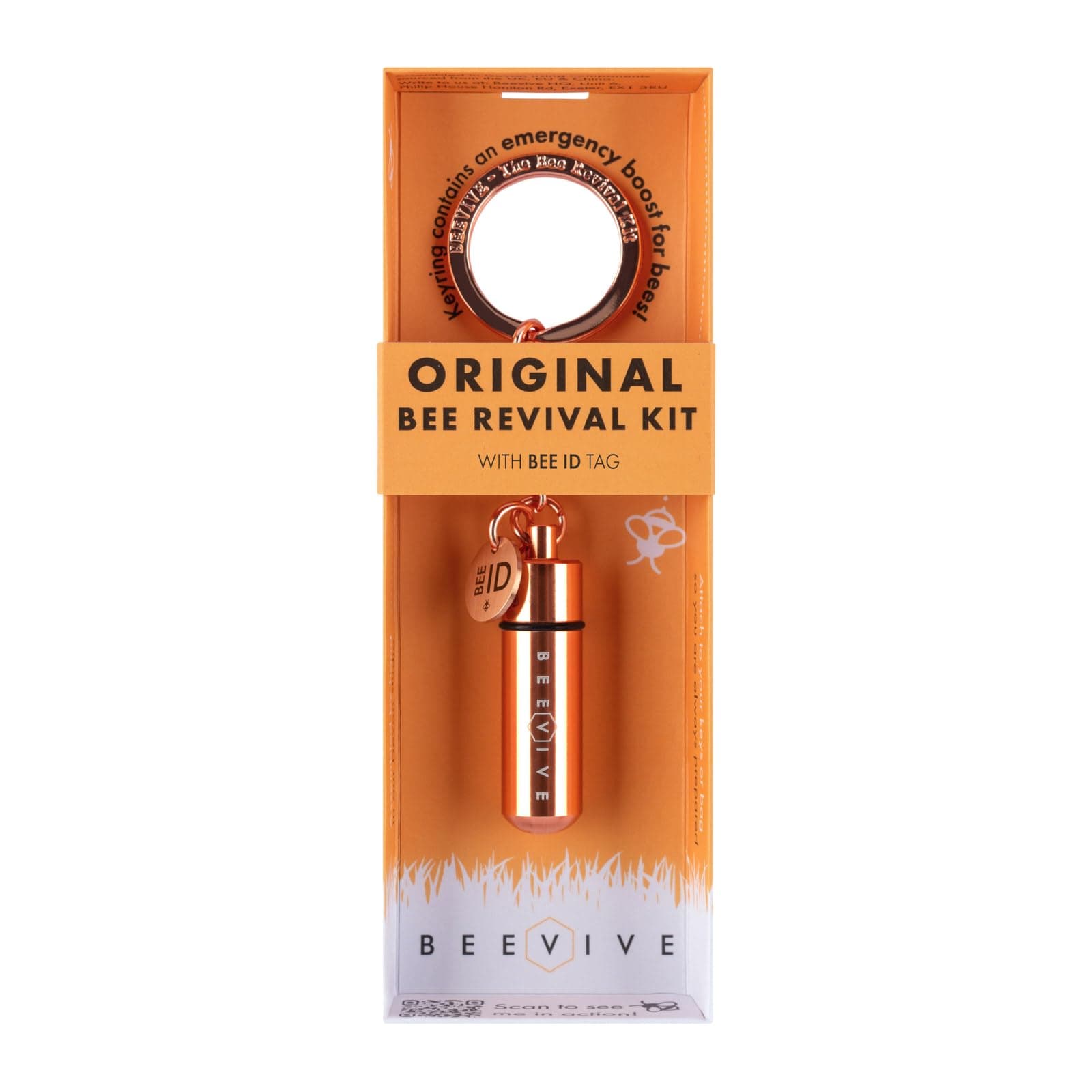 The Original Bee Revival Kit - Rose Gold keyring containing a bee food syrup to help a tired bee