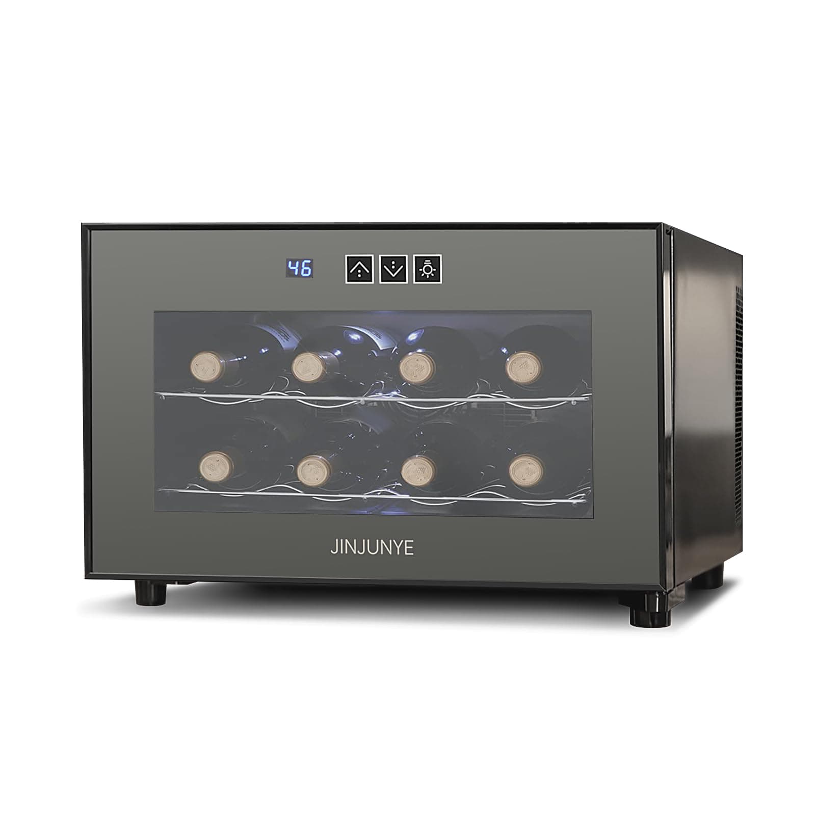 JINJUNYE 8 Bottle Wine Cooler Refrigerator, Wine Fridge Small, Countertop Wine Cooler with Temperature Control, Mini Freestanding Wine Cellar Glass Door for Home, Office, Bar, High-End Gift
