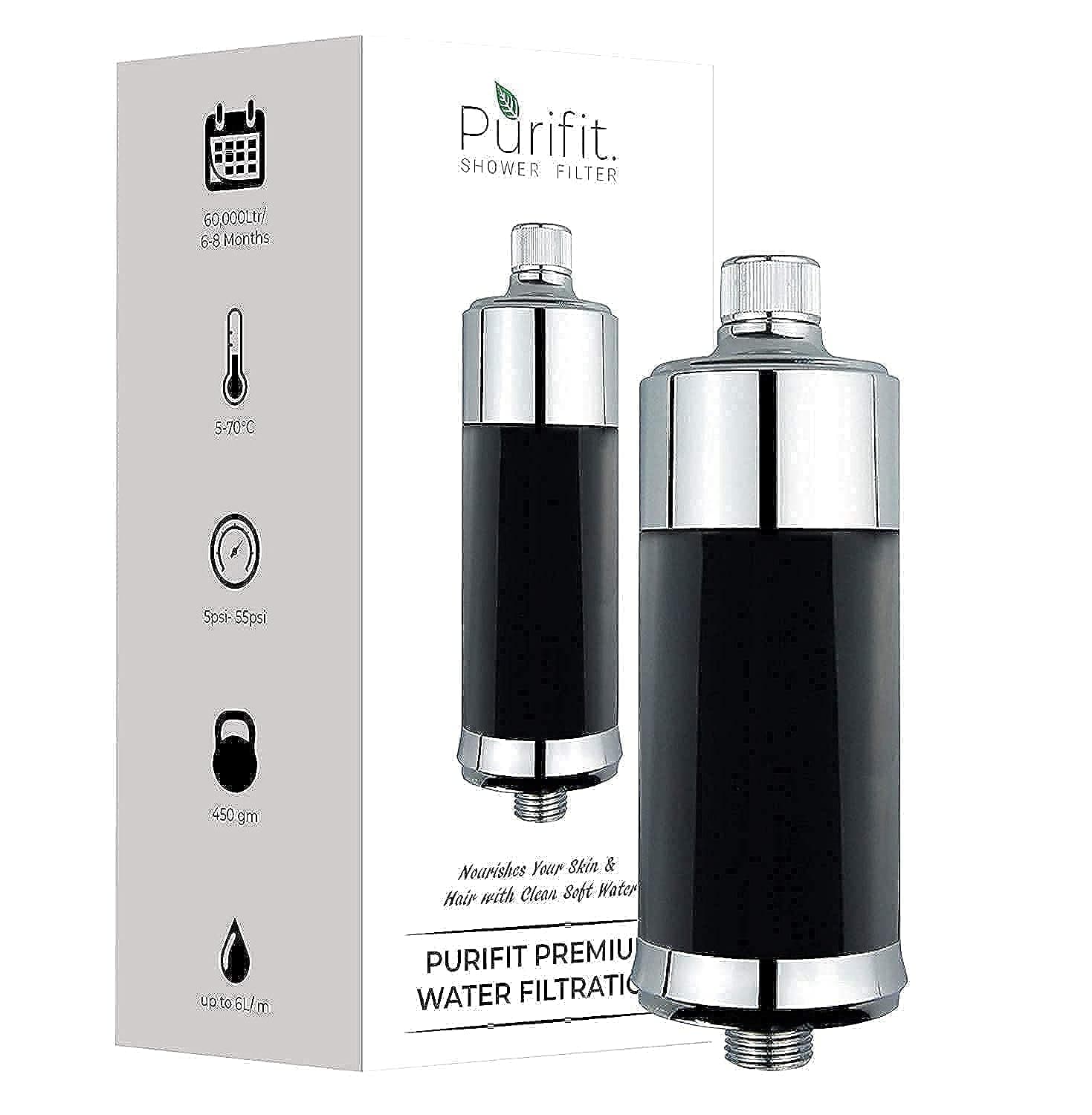 Purifit Plastic Black Polished Shower & Tap Filter For Hard Water Softening | Water Softener For Bathroom| Removes Chlorine | Reduces Hair Fall | Reduce Lime Scalescale