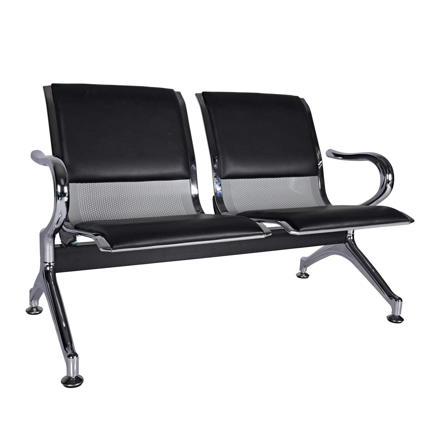 kinbor Waiting Room Chairs - Durable PU Leather Reception Bench with Armrests, 2-Seat Office Reception Guest Chairs for Office, Hospital, Airport, Bank & Lobby, Black