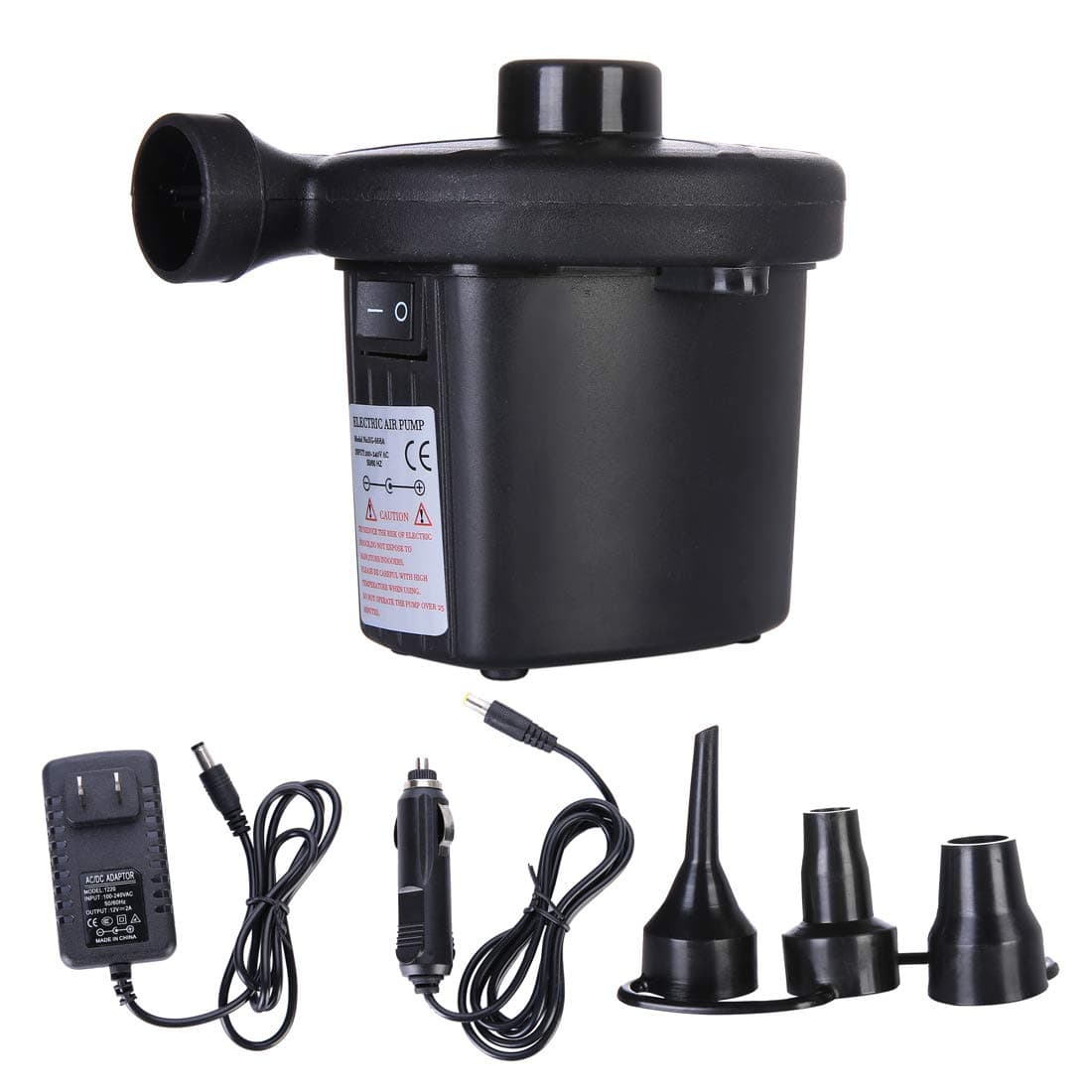 Air Pump Support 400L/Min AC 100-240 Volt DC 12 Volt Automobile Cigarette Lighter Quick-Fill Air Pump with 3 Nozzles Inflate/Deflate Portable Pumps for Outdoor Camping,Air Mattress,Boats