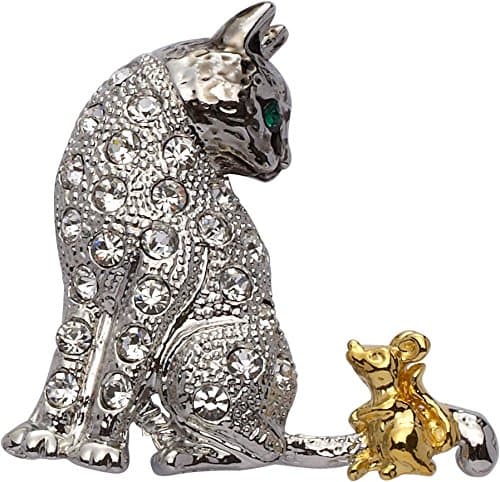 Jodie Rose Clear Crystal Cat and Mouse Brooch