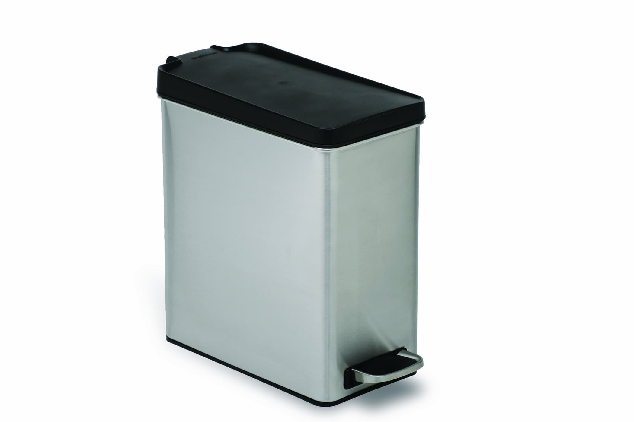 simplehuman 10 Liter / 2.6 Gallon Bathroom Slim Profile Trash Can, Brushed Stainless Steel with Plastic Lid