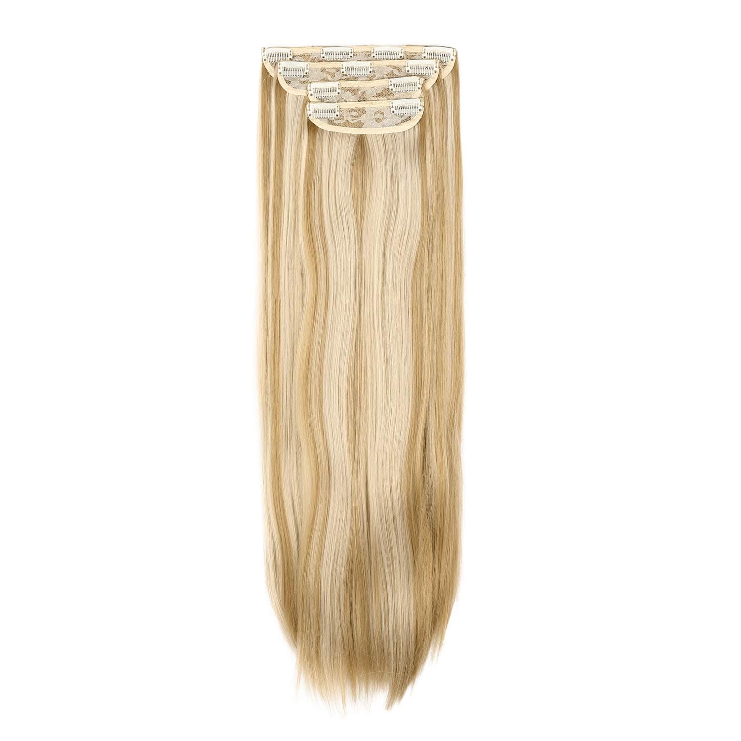 REECHO 24" Straight Long 4 PCS Set Thick Clip in on Hair Extensions Medium Blonde with Light Blonde Highlights