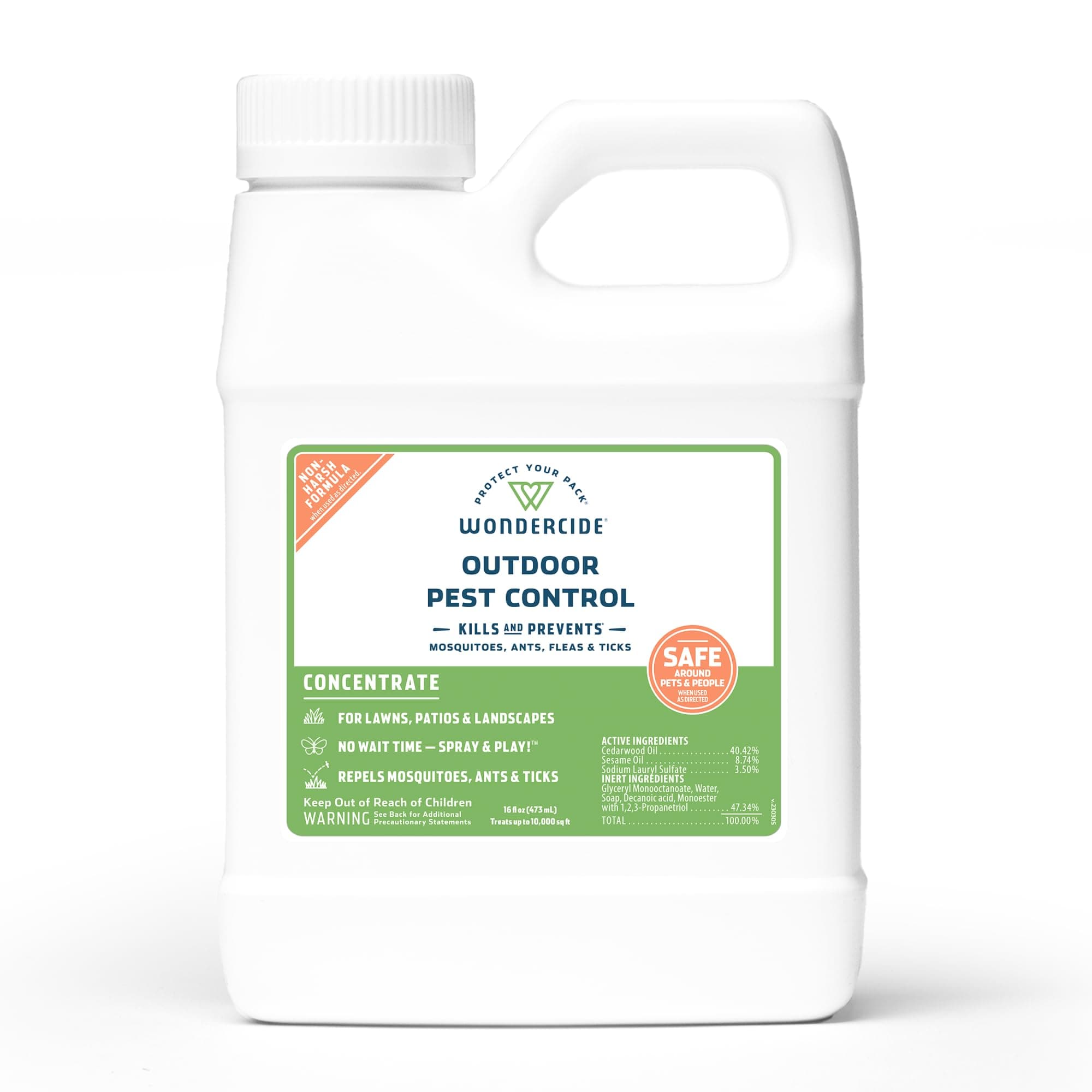 Wondercide - Outdoor Pest Control Spray Concentrate with Natural Essential Oils - Mosquito, Ant, Roach, and Insect Killer, Treatment, and Repellent - Safe Around Pets, Plants, Kids - 16 oz