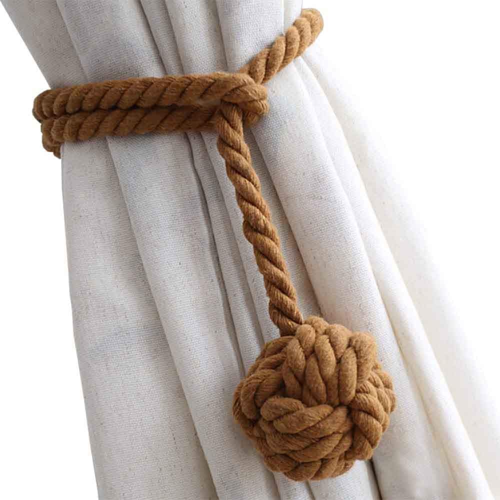 Melaluxe 4 Pack Curtain Tiebacks - Heavy Duty Curtain Rope Tieback, Handmade Rural Decorative Curtain Holdbacks (Light Coffee)