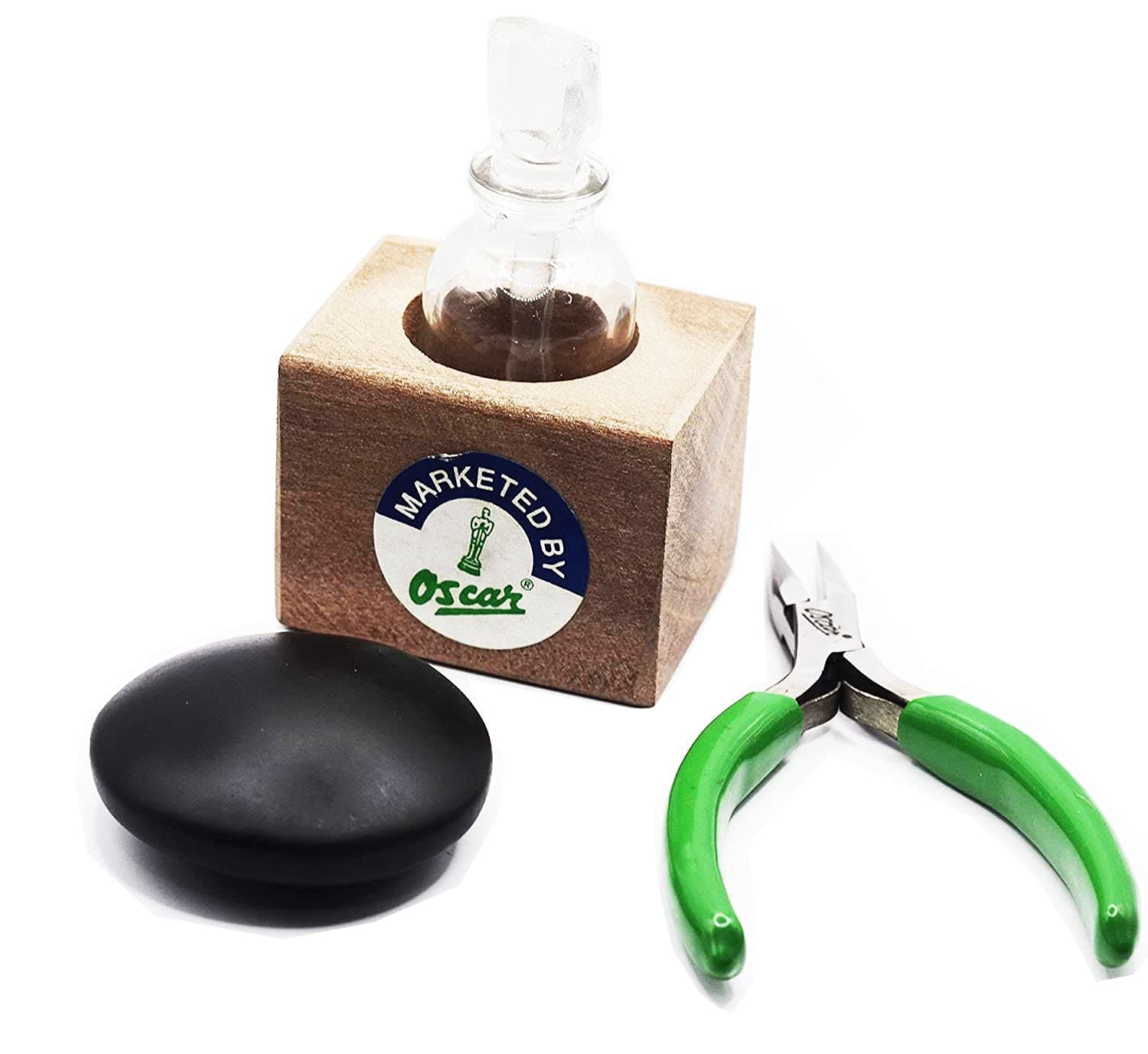 SWISSO OSCAR Gold Testing Kit 1 Bottle,Holder,2Inch Round Kasoti & Chain Nose Pliers for Checking of Gold Purity in Banks, Valuers, Lenders, Exchangers, Old Gold Buyers, Shop, Jewellery Retailers, etc