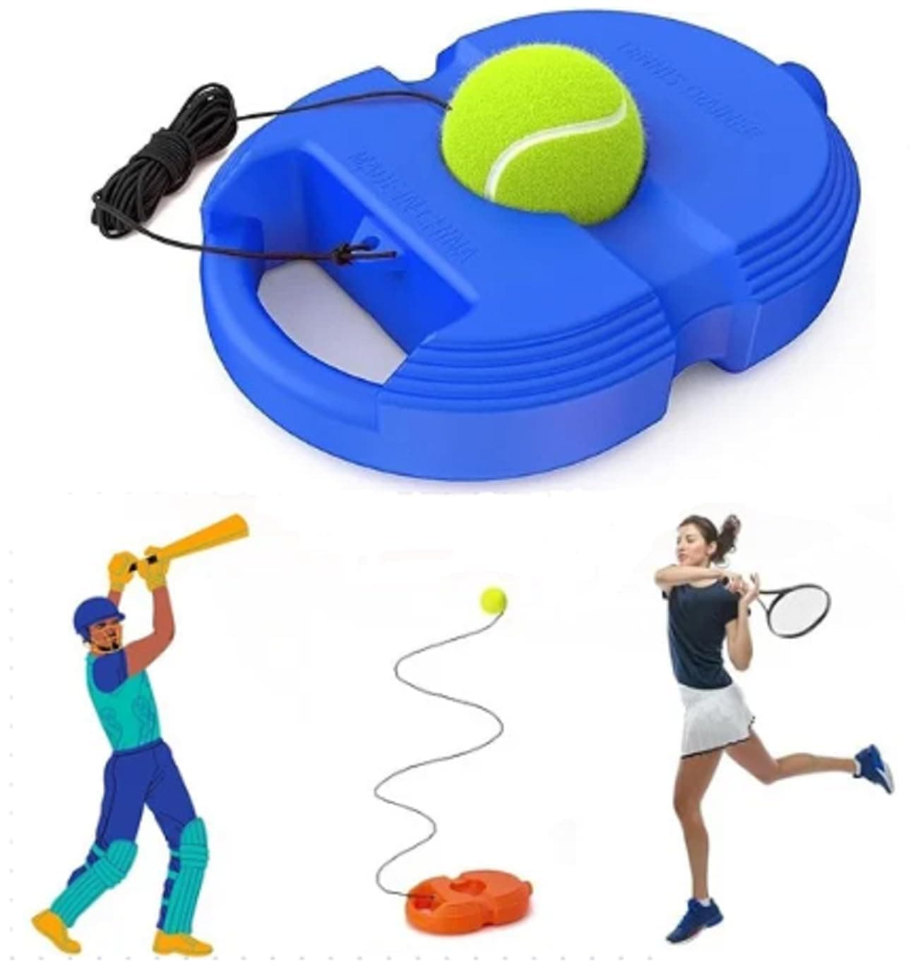 BELOXY Plastic Tennis Trainer (Pack Of 1) Rebound Ball With String Tennis Trainer Set Self Tennis Practice Ball With String Cricket Trainer Rebound Ball With Rope Fill Sand Or Water (1), Blue