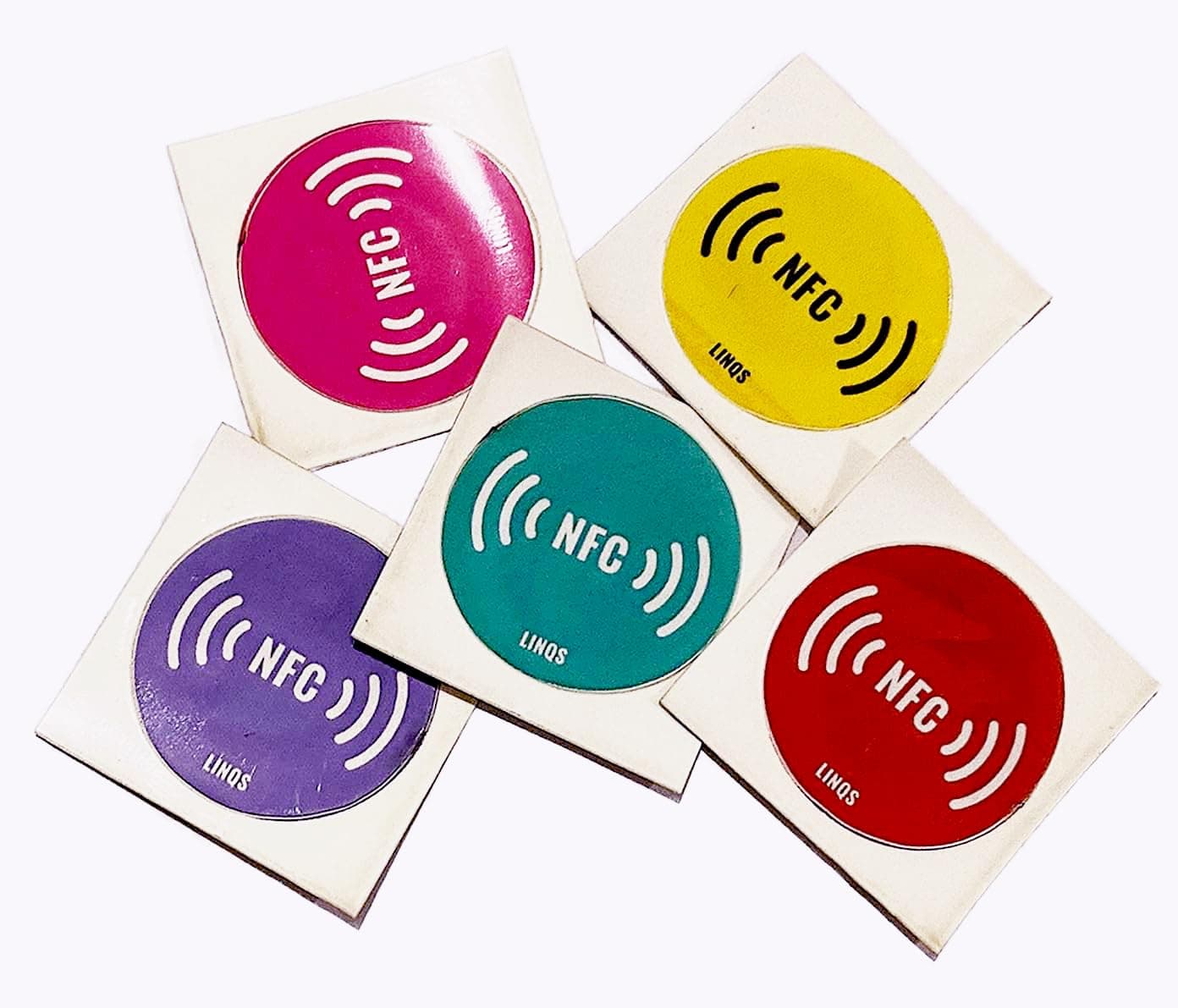 LINQS® NXP NTAG213 Rewritable RFID/NFC Tag Sticker (Set of 5) | Waterproof | 144 Bytes Memory | Compatible with All NFC Phones & Readers
