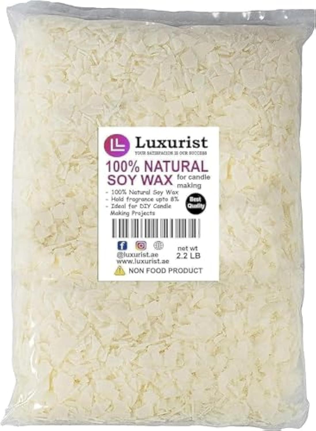Natural Soy Wax Candle making - 1 Kg - 2.2 pound (1 KG) with 5 Cotton Wicks