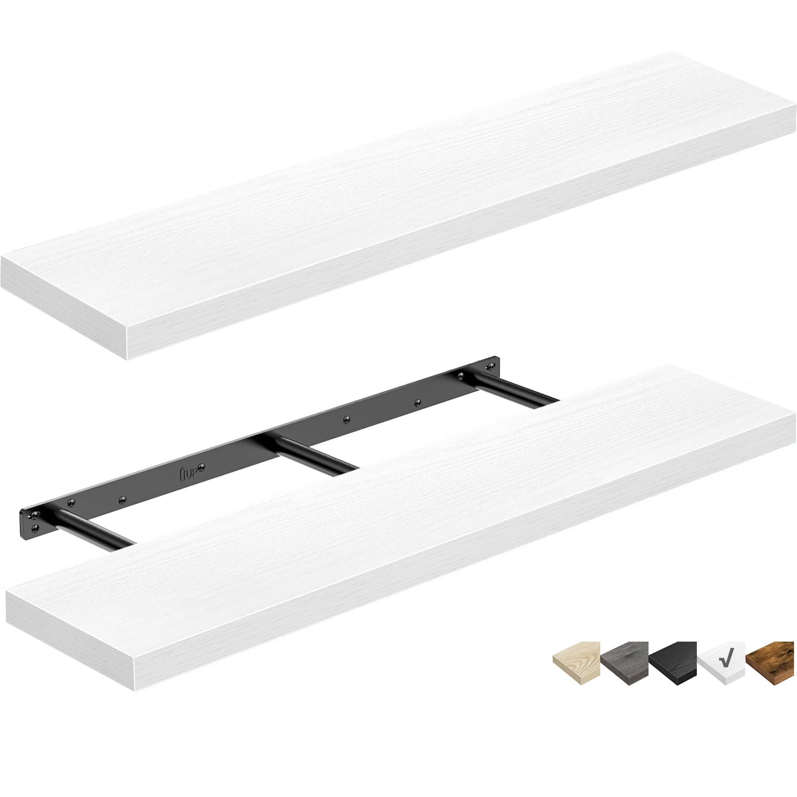 QEEIG Floating Shelves for Wall 35.4" Long - Wall Mounted Shelf Bathroom Kitchen Living Room Bedroom Farmhouse Home Decor Display Bookshelf Large 35.4 x 9.3 inch Set of 2, White (008-90W)