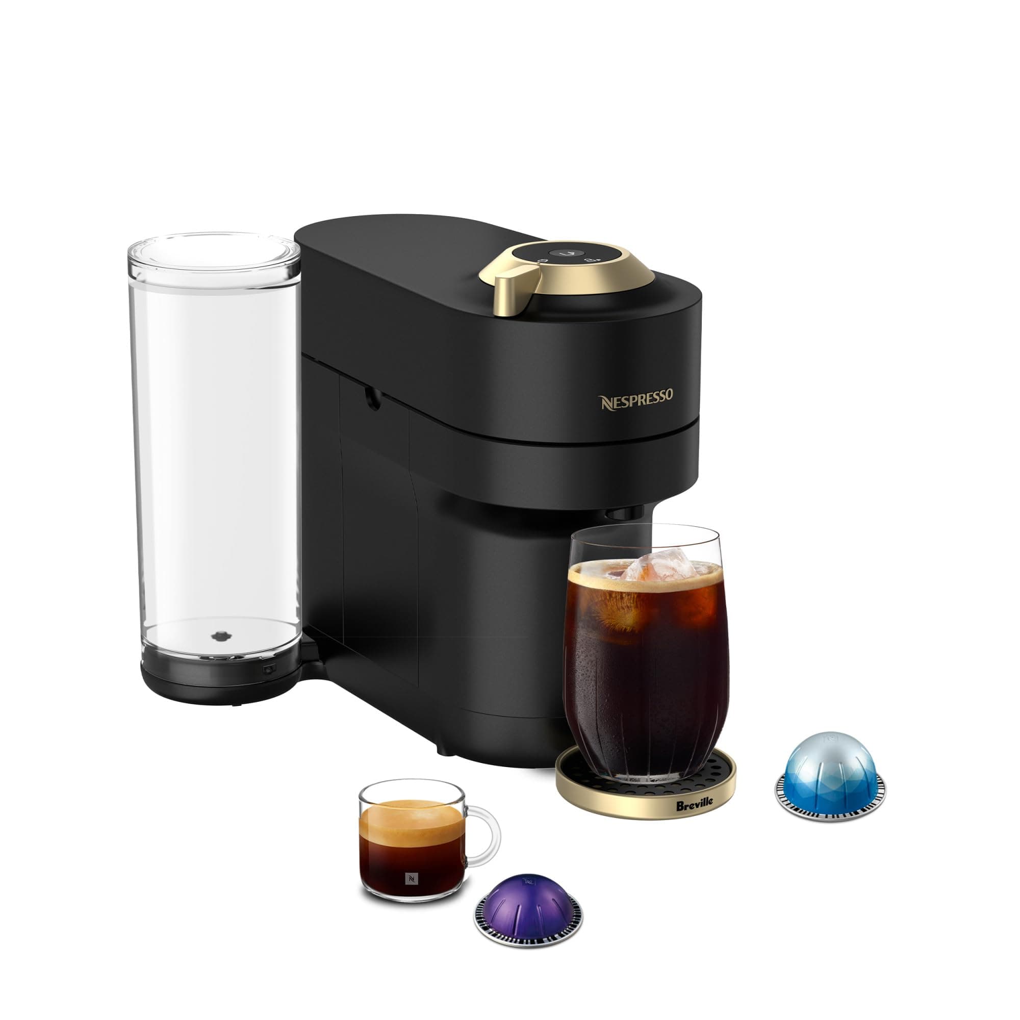 - Vertuo Pop+ Coffee and Espresso Maker by Breville, Matte Black Gold
