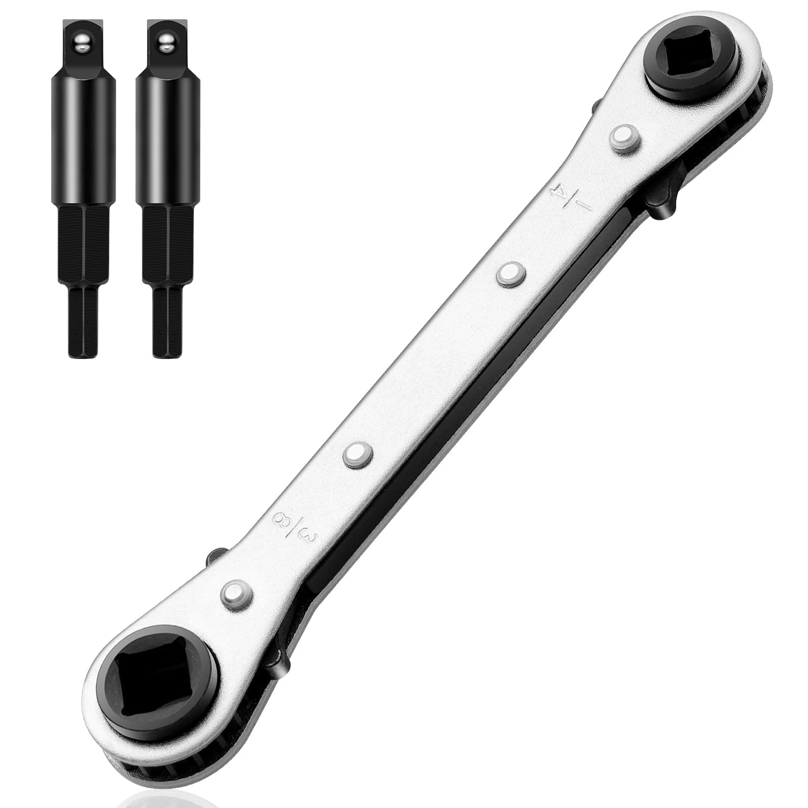 Hvac Service Flat Wrench Tools:3/16” to 3/8” 5/16'' x 1/4''Air Conditioner Valve Flat Ratchet Wrench with 2 Hexagon Bit Adapter Kit for Air Refrigeration Tools and Equipment Repair Tools Clearance