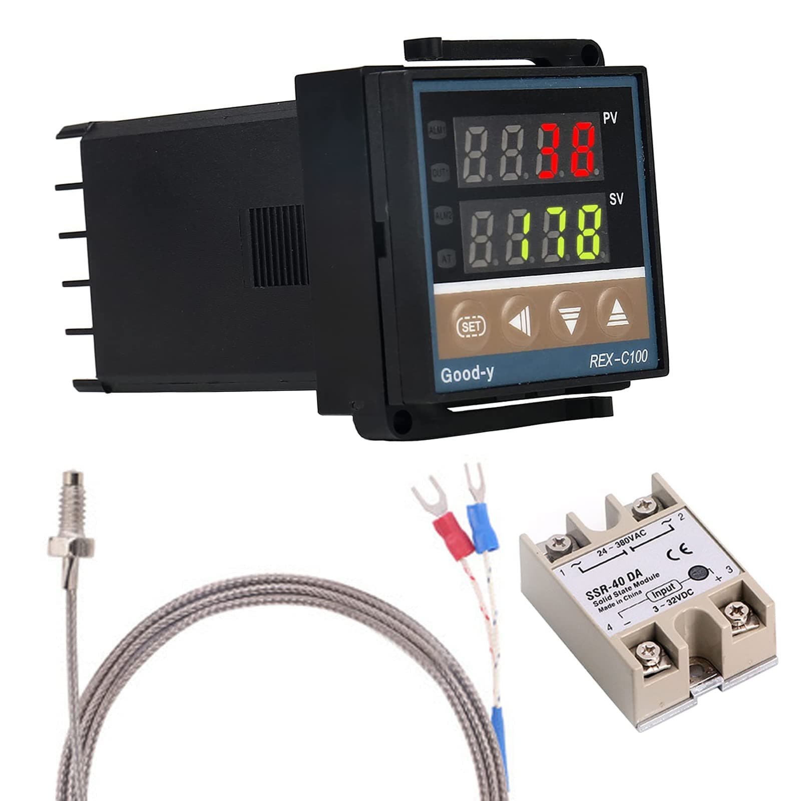 Digital PID Controller Intelligent Thermostat with SSR Relay 40A K Type Thermocouple for Electric Energy Chemical Industry Storage Tank Furnaces - 0-1300°C