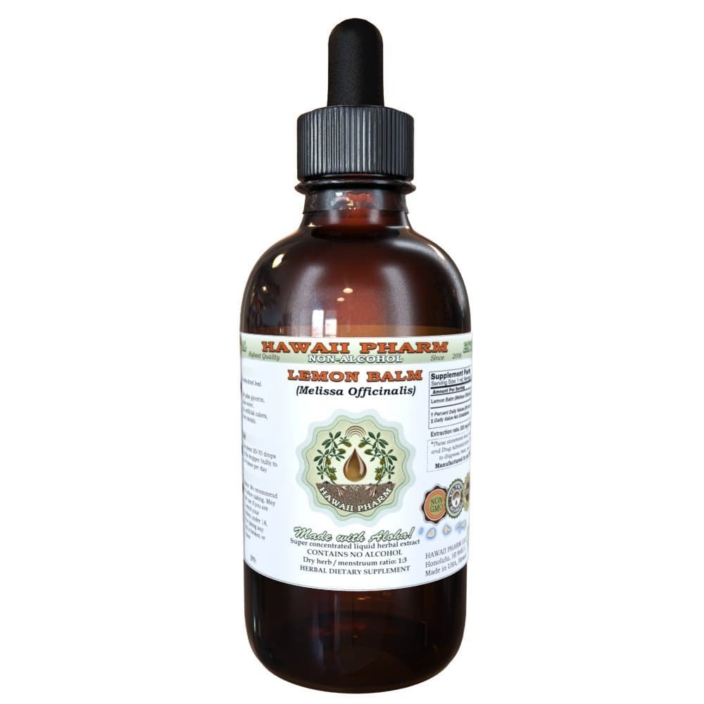 Lemon Balm Alcohol-Free Liquid Extract, Lemon Balm (Melissa officinalis) Dried Leaf Glycerite Hawaii Pharm Natural Herbal Supplement 2 oz