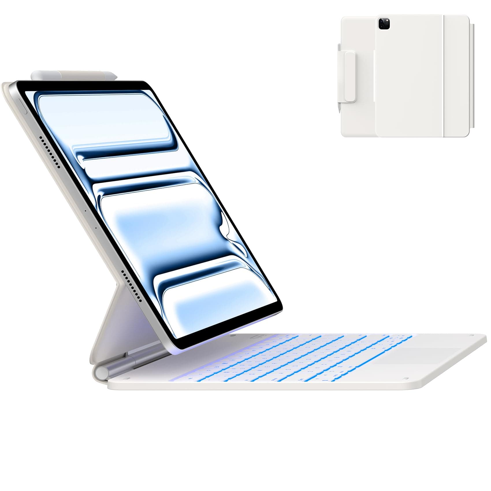 Keyboard Case for iPad Pro 13-inch (M5 2025 / M4 2024), Magic Keyboard with 11 Colors Backlight, Keyboard Case with Pencil Holder, Multi-Touch Trackpad, Easy-Set Magnetic Stand, White