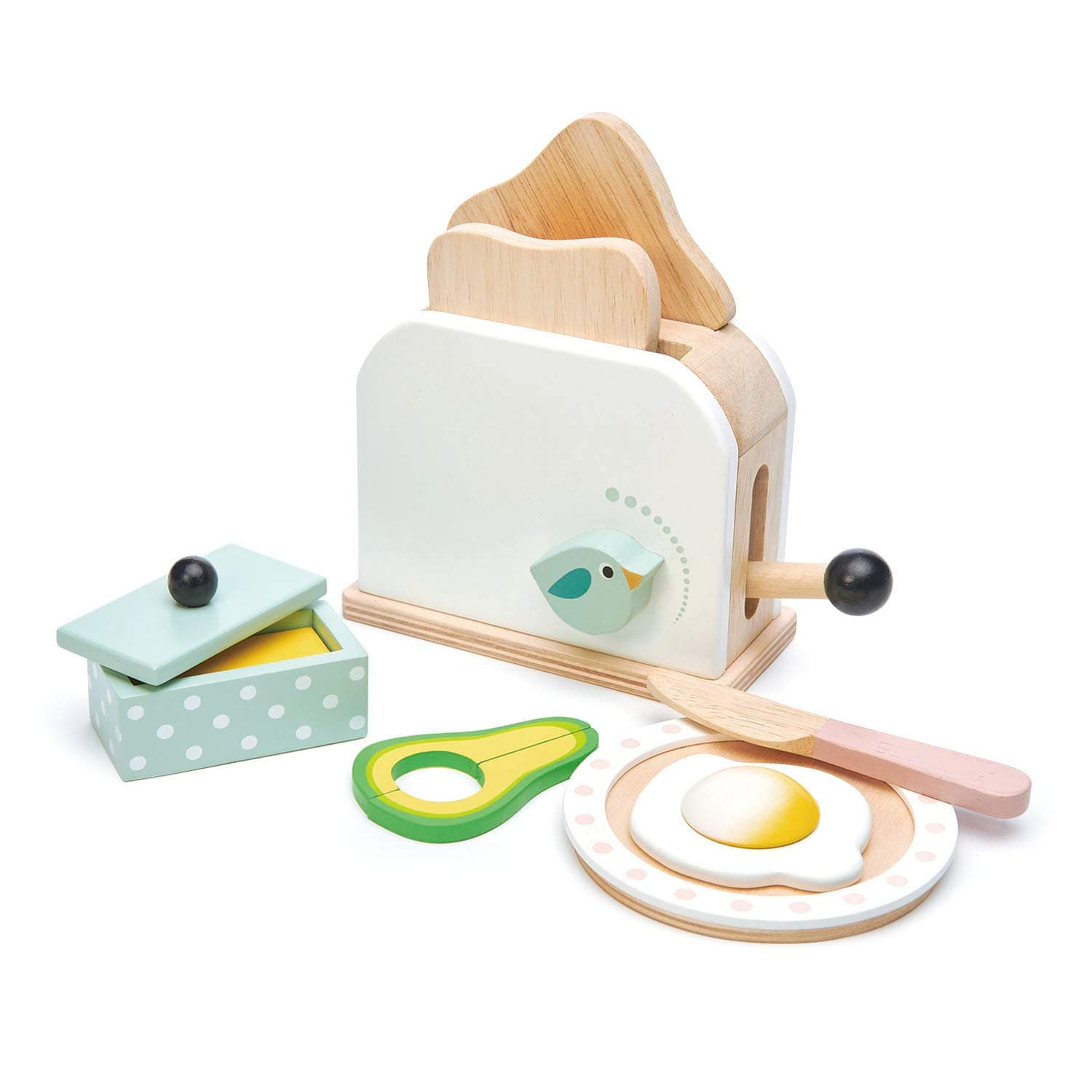 Mini Chef Breakfast Toaster Set - 10 Pcs Classic Wooden Pop Up Toaster Toy for Pretend Cooking - Develops Social, Creative & Imaginative Skills Learning Role Play - Age 3+