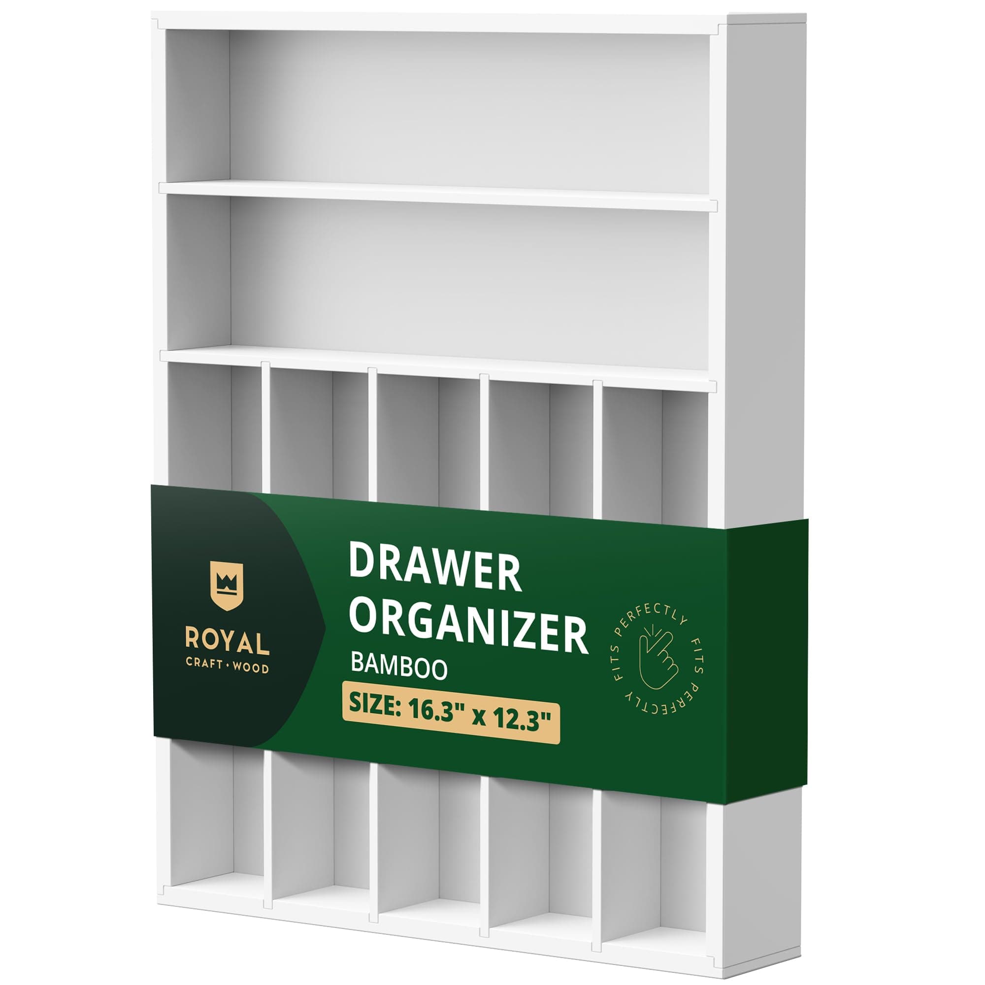 ROYAL CRAFT WOOD Luxury Bamboo Kitchen Drawer Organizer - Silverware Organizer - Utensil Holder and Cutlery Tray with Grooved Drawer Dividers for Flatware and Kitchen Utensils (7 Slot, White)