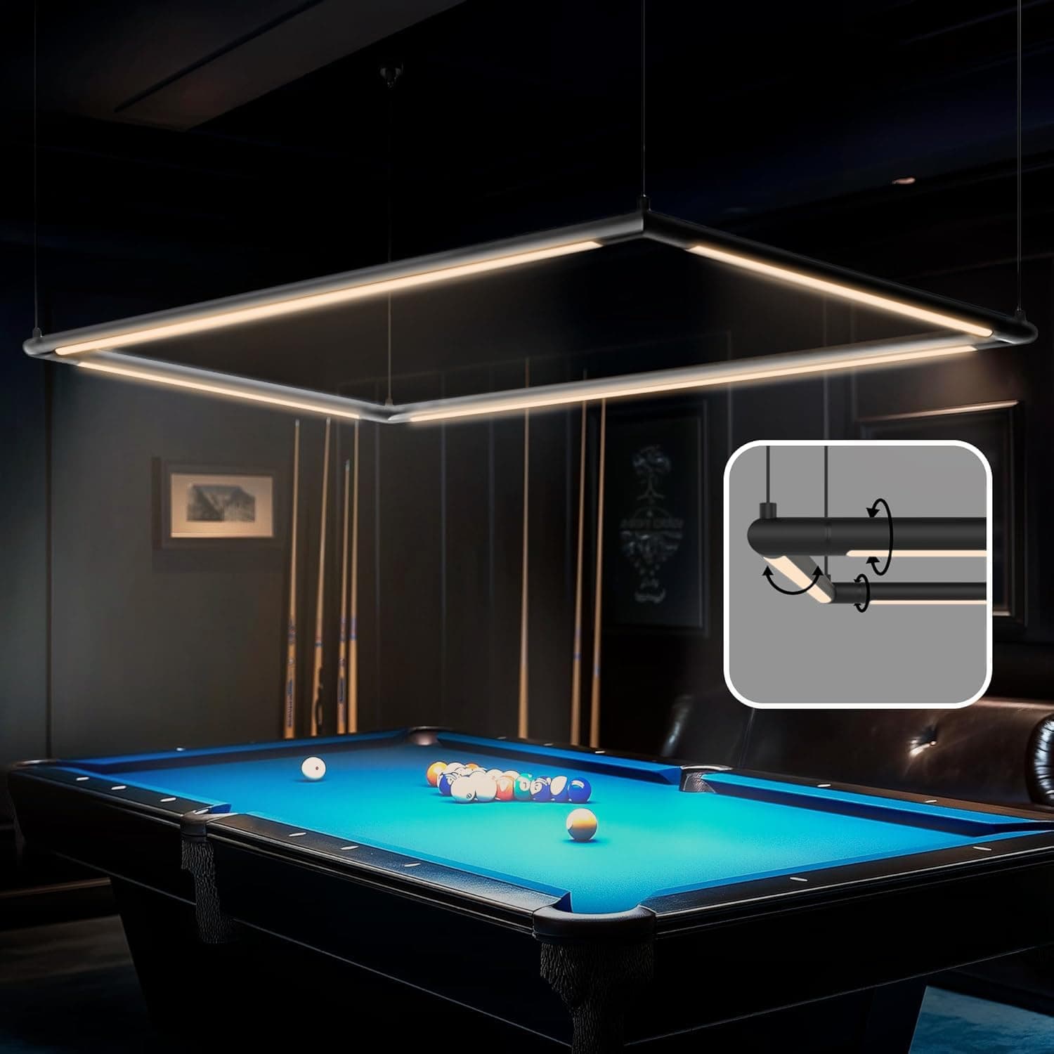 Professional LED Billiard & Pool Table Light, Non-Flickering & Evenly Distributed Light Source & Adjustable Height Rectangle 4000K