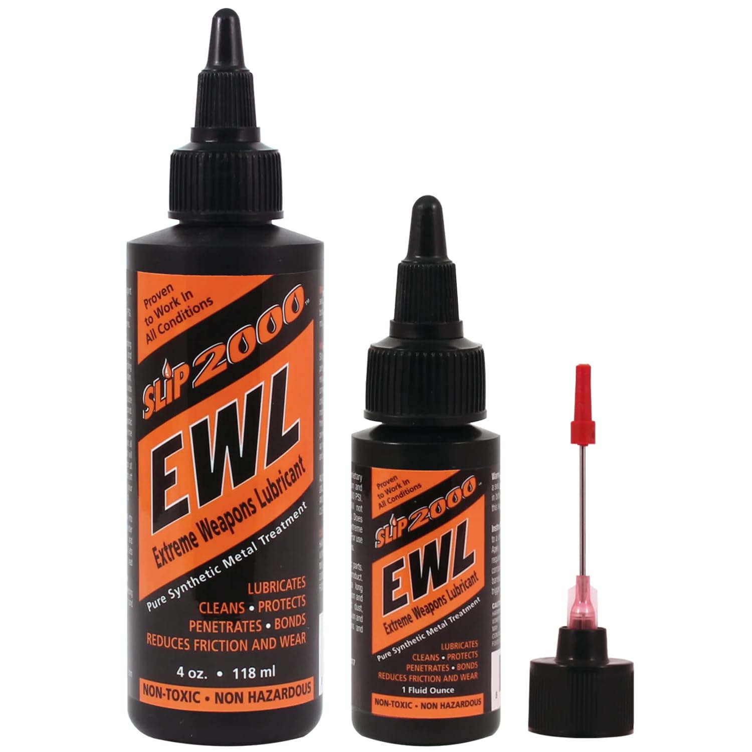 Slip 2000 EWL (Extreme Weapons Lubricant) Buddy Pack, Set of 4 oz & 1 oz Squeeze Bottle with Needle Tip Applicator, 100% Pure Synthetic CLP, Gun Lubricants for Peak Performance