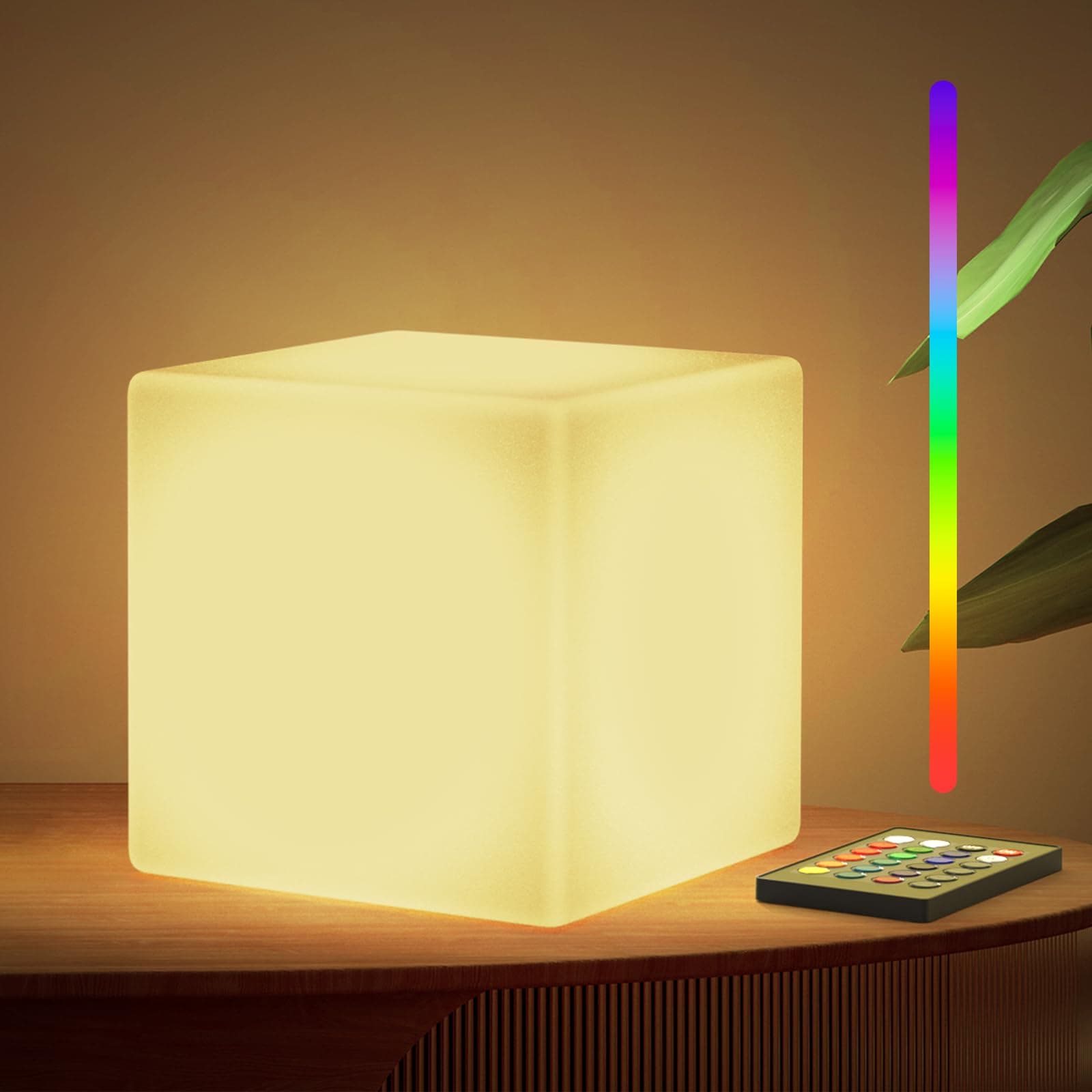 LOFTEK LED Cube Night Light - Rechargeable RGB 16 Color Changing Lights with Remote Control, IP65 Waterproof Table Lamp Night Light for Home, Bedroom, Kids Room, 7 Inch