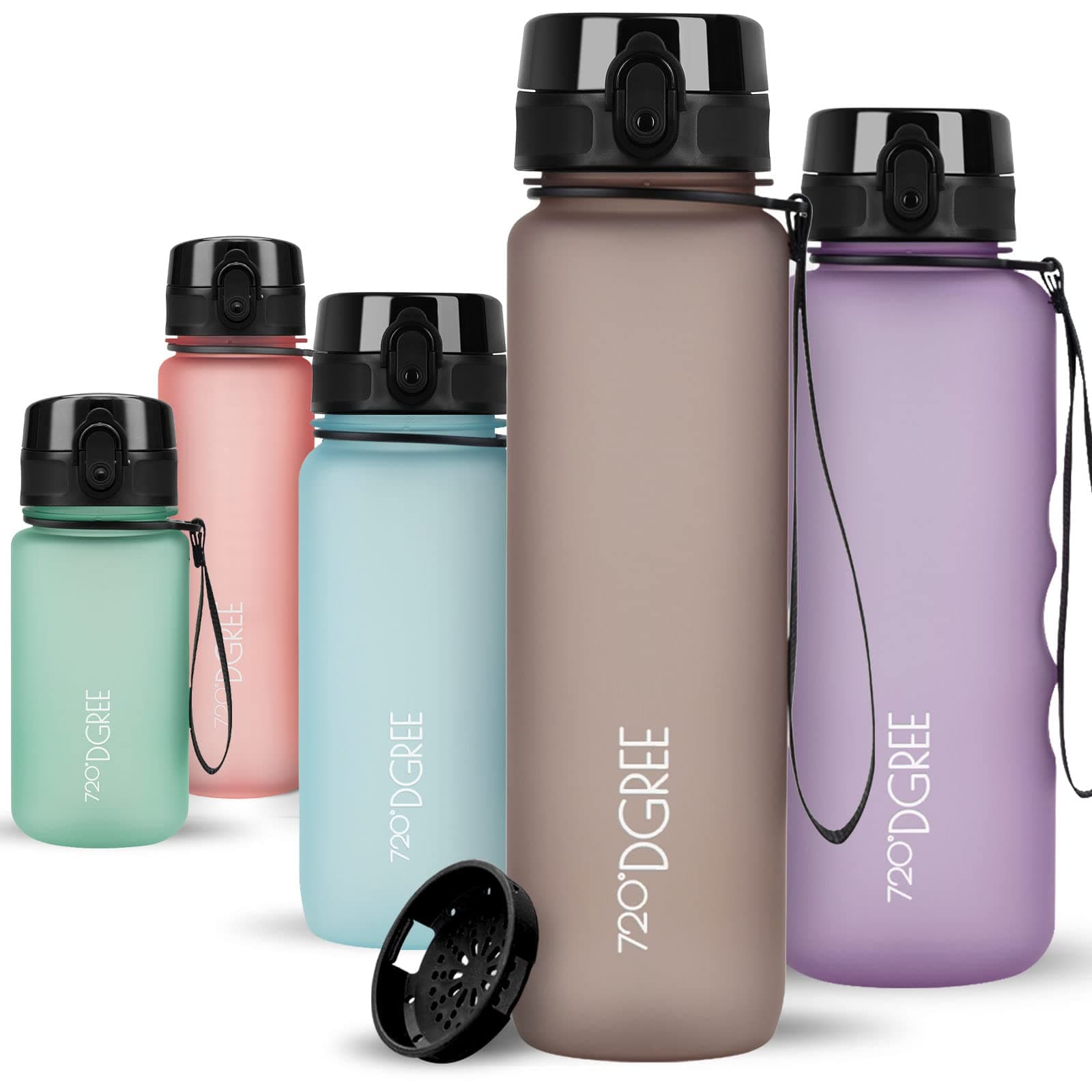 720°DGREE Water Bottle "uberBottle" SoftTouch + Strainer, 1 Litre, BPA-Free, Water Bottle for University, Sports, Fitness, Bike, Outdoor, Tritan Sports Bottle, Lightweight, Unbreakable, Durable