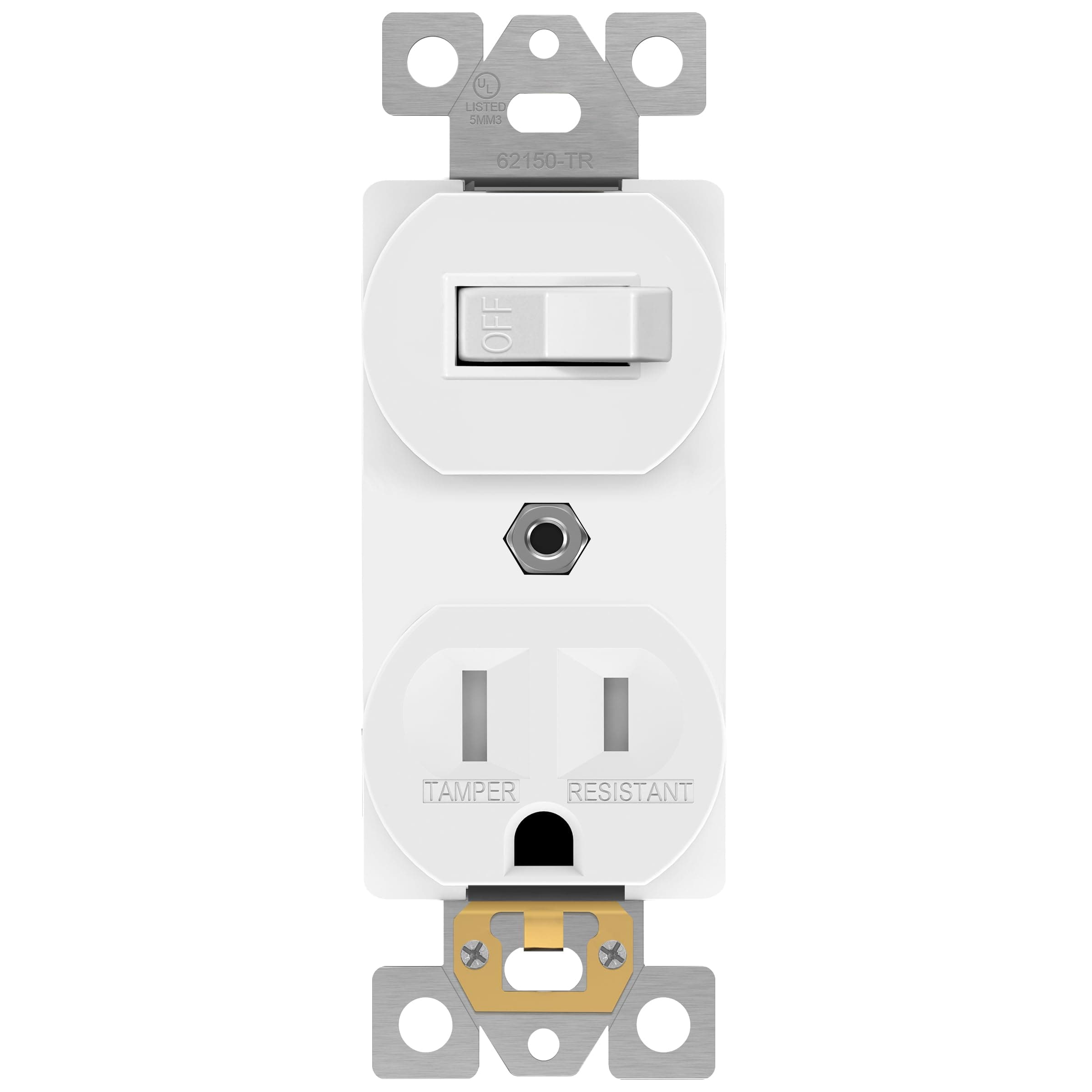 ENERLITES Combination Single Pole Toggle Switch 15A/120VAC and Tamper-Resistant Receptacle 15A/125VAC, Residential Grade, UL Listed, 62150-TR-W, White, 1 Pack