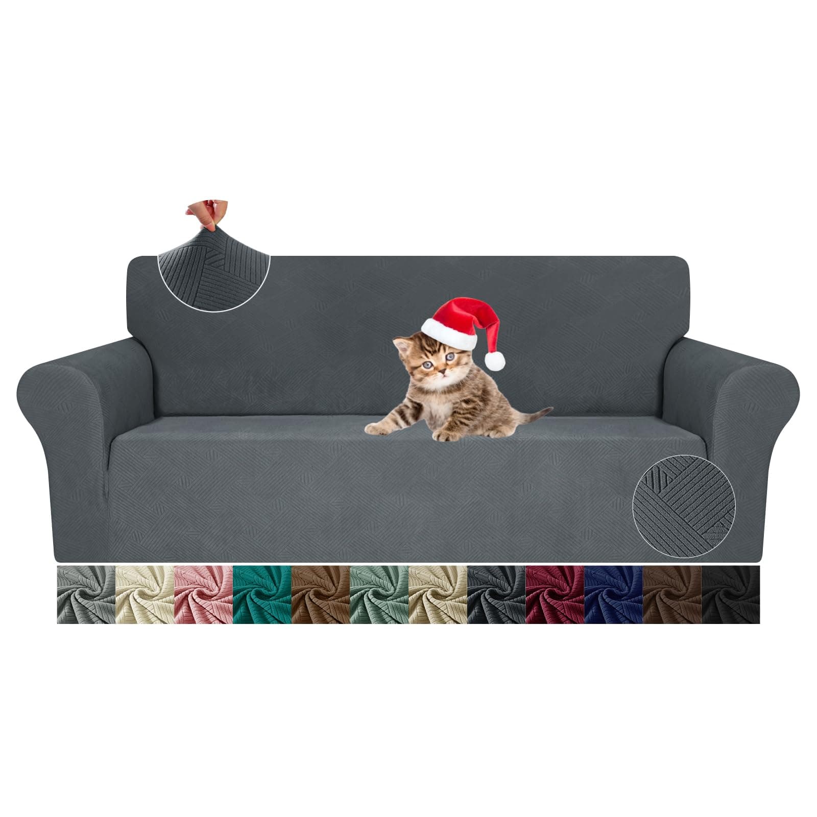 Loveseat Slipcovers, 1 Piece Stretch Couch Covers for 2 Cushion Furniture Protector with Elastic Bottom for Kids Pets Jacquard 2 Seater Sofa Cover (Loveseat, Dark Gray)