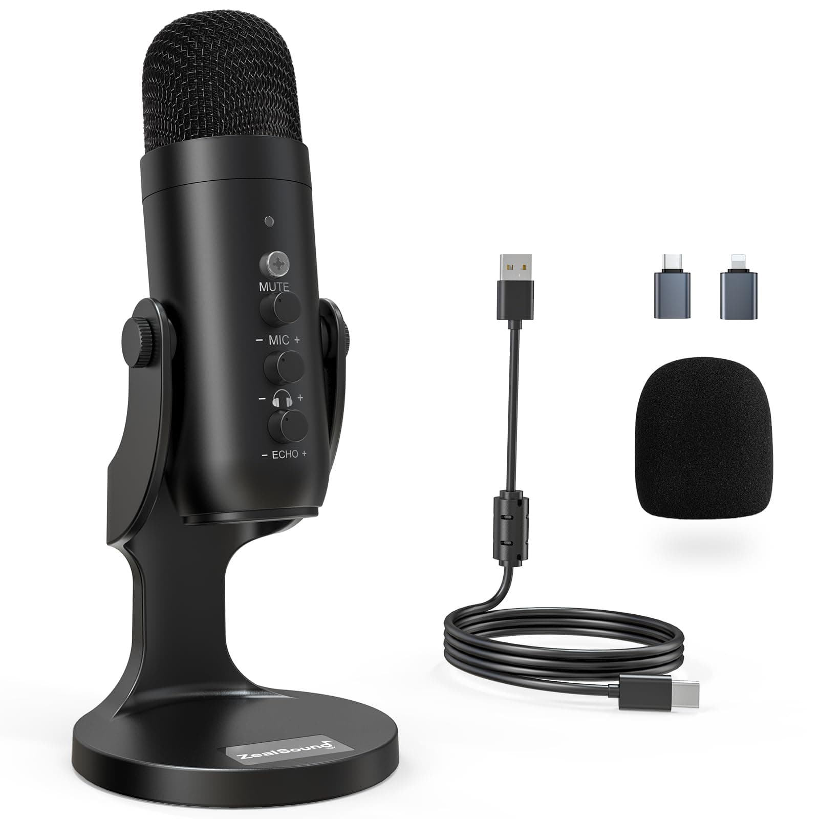 zealsound USB Microphone – Noise Reduction Condenser Podcast Mic for PC, Phone & iPhone – w/Mute, Gain & Echo – Plug & Play for Gaming, Streaming, YouTube & Recording – for PS5, Mac & Windows – K66