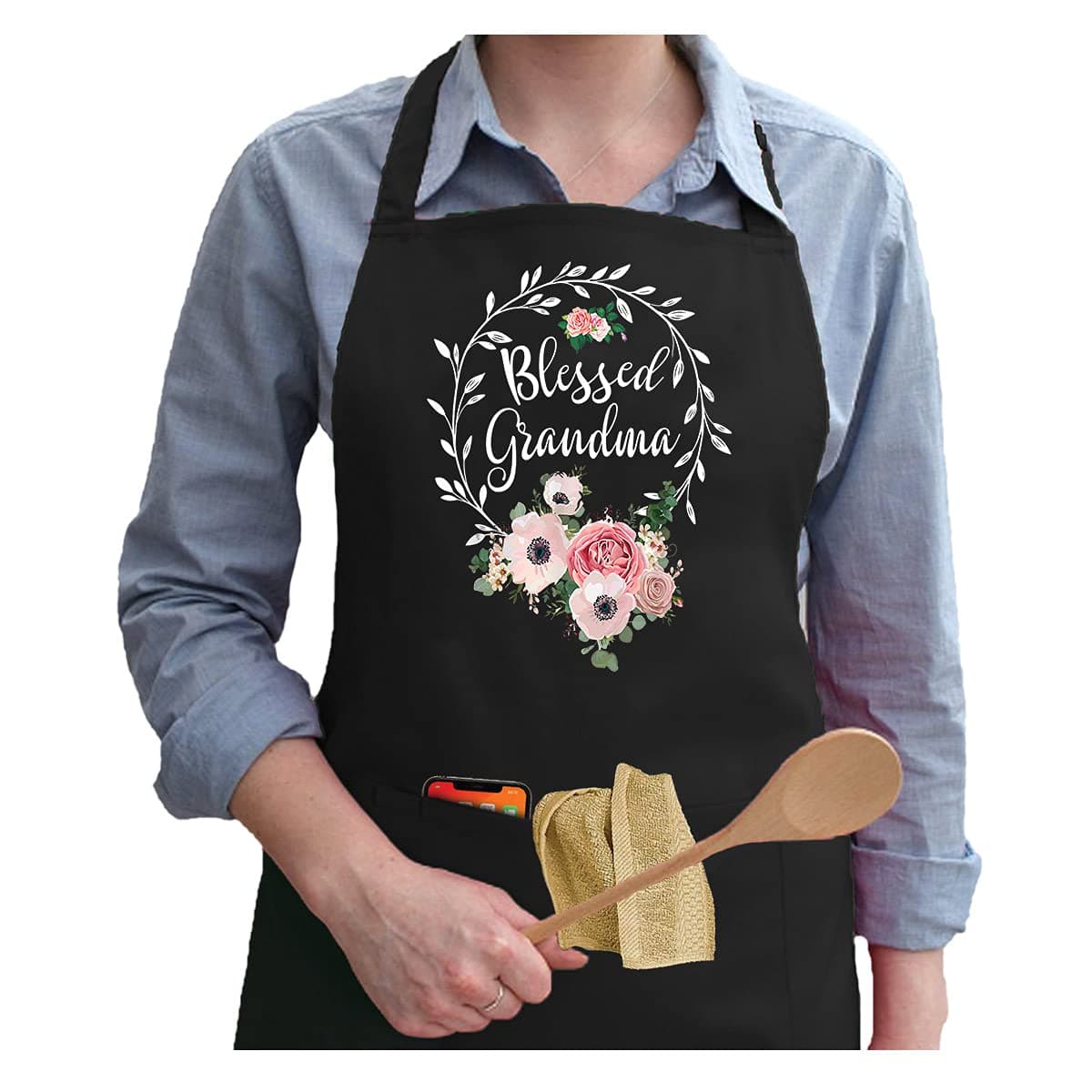 APASIN: Blessed Grandma Apron with 2 Large Pockets, Blessed Mama apron, Apron for women - Gift for Your Grandma, Mom