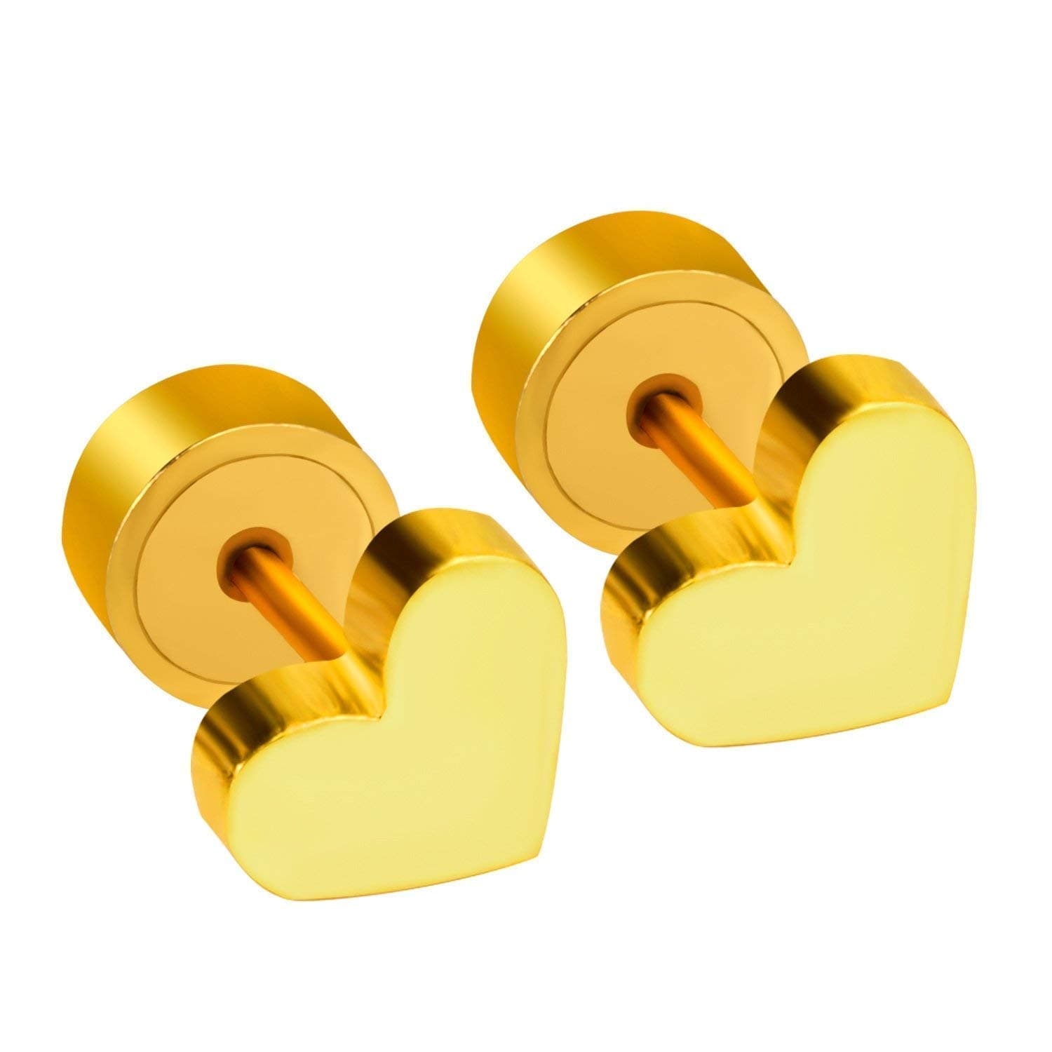 Anti-allergic Stainless Steel Heart Shaped Cut Plug Stud Ear Earrings for Girls,Silver/Gold Color