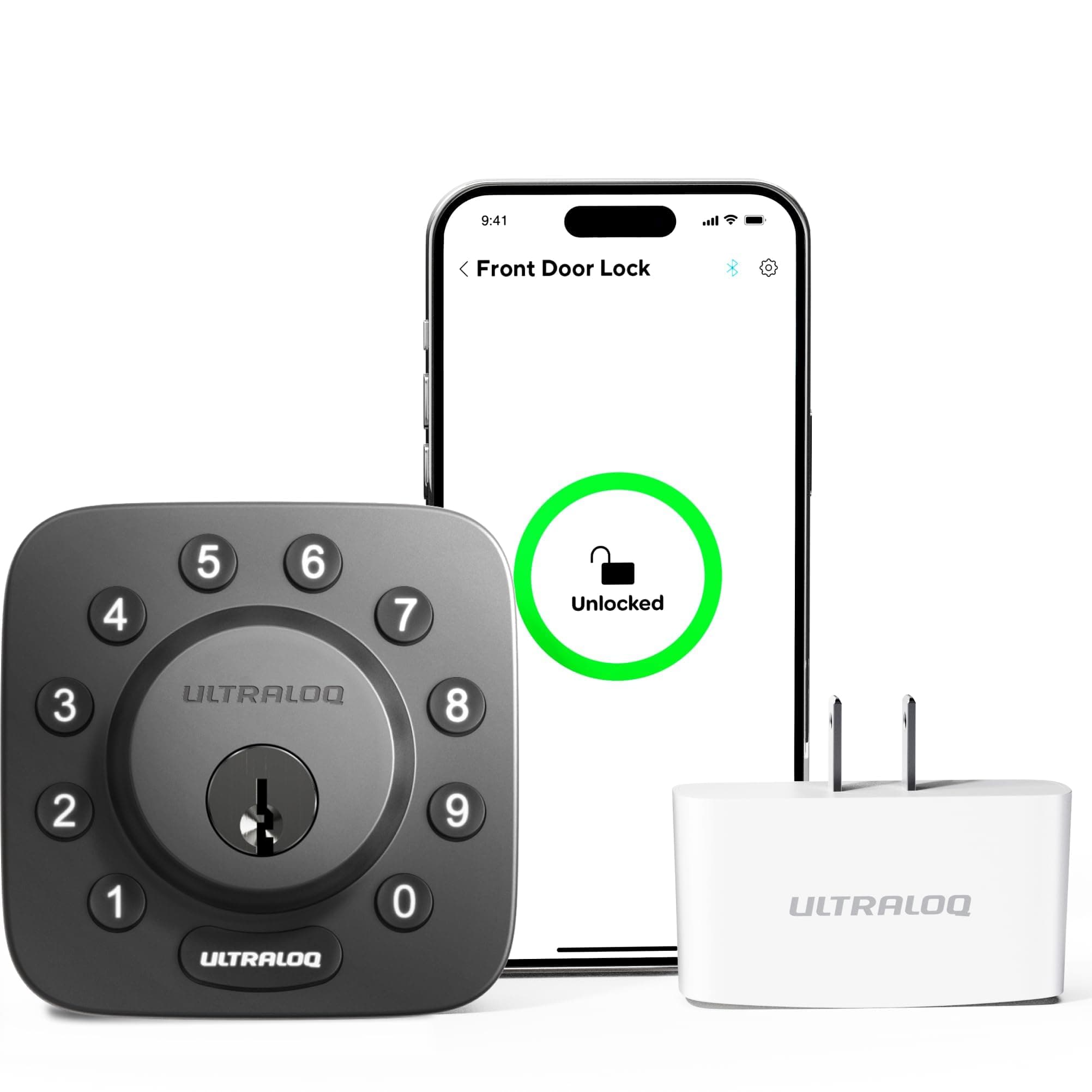 Smart Door Lock - U-Bolt Smart Lock with WiFi Bridge - Smart Lock Front Door - Smart Keypad Deadbolt - App Remote Control - Auto Lock - Black