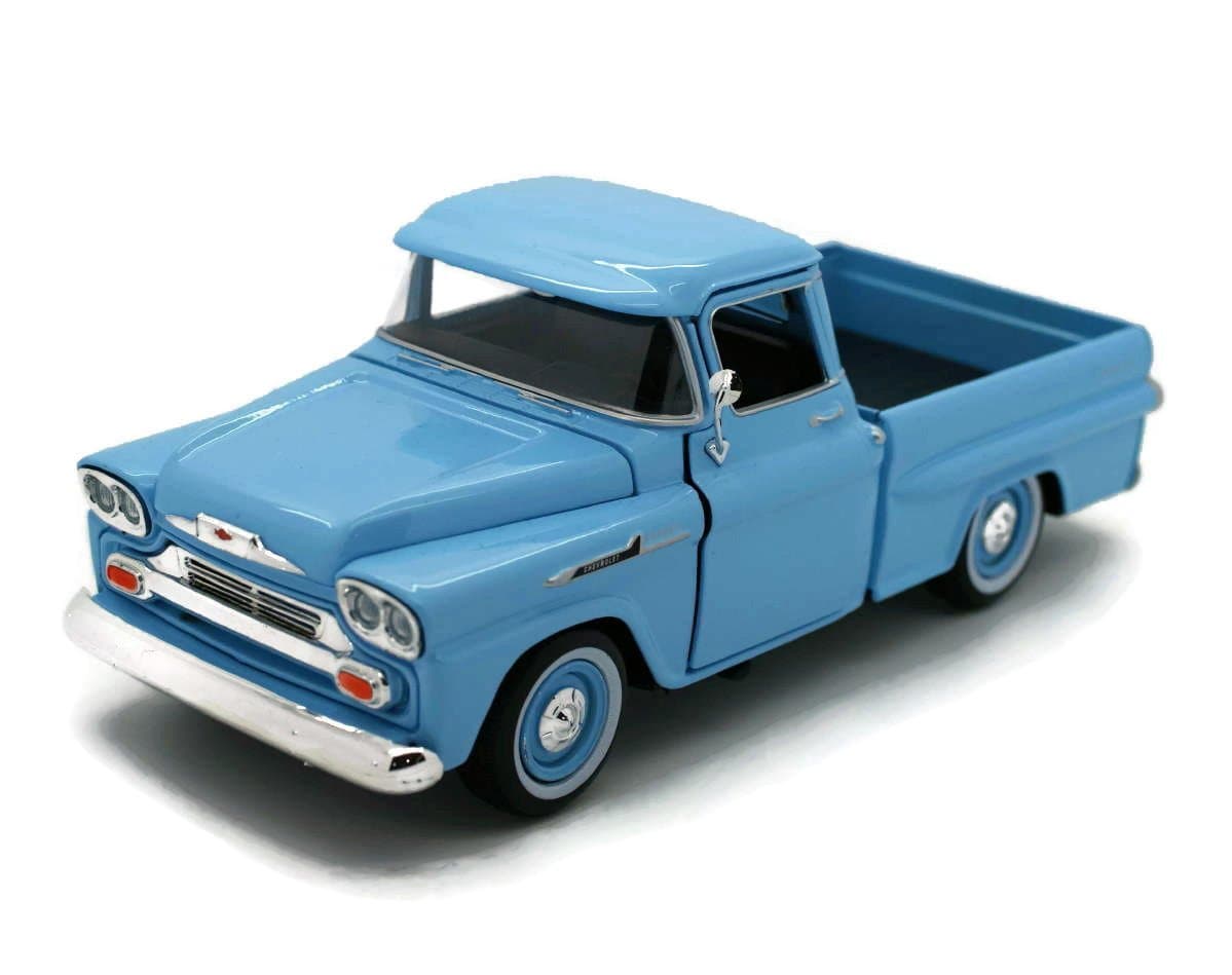 Motor Max 1958 Chevy Apache Fleetside Pickup Truck, Light Blue - Motormax 79311 - 1/24 Scale Diecast Model Toy Car