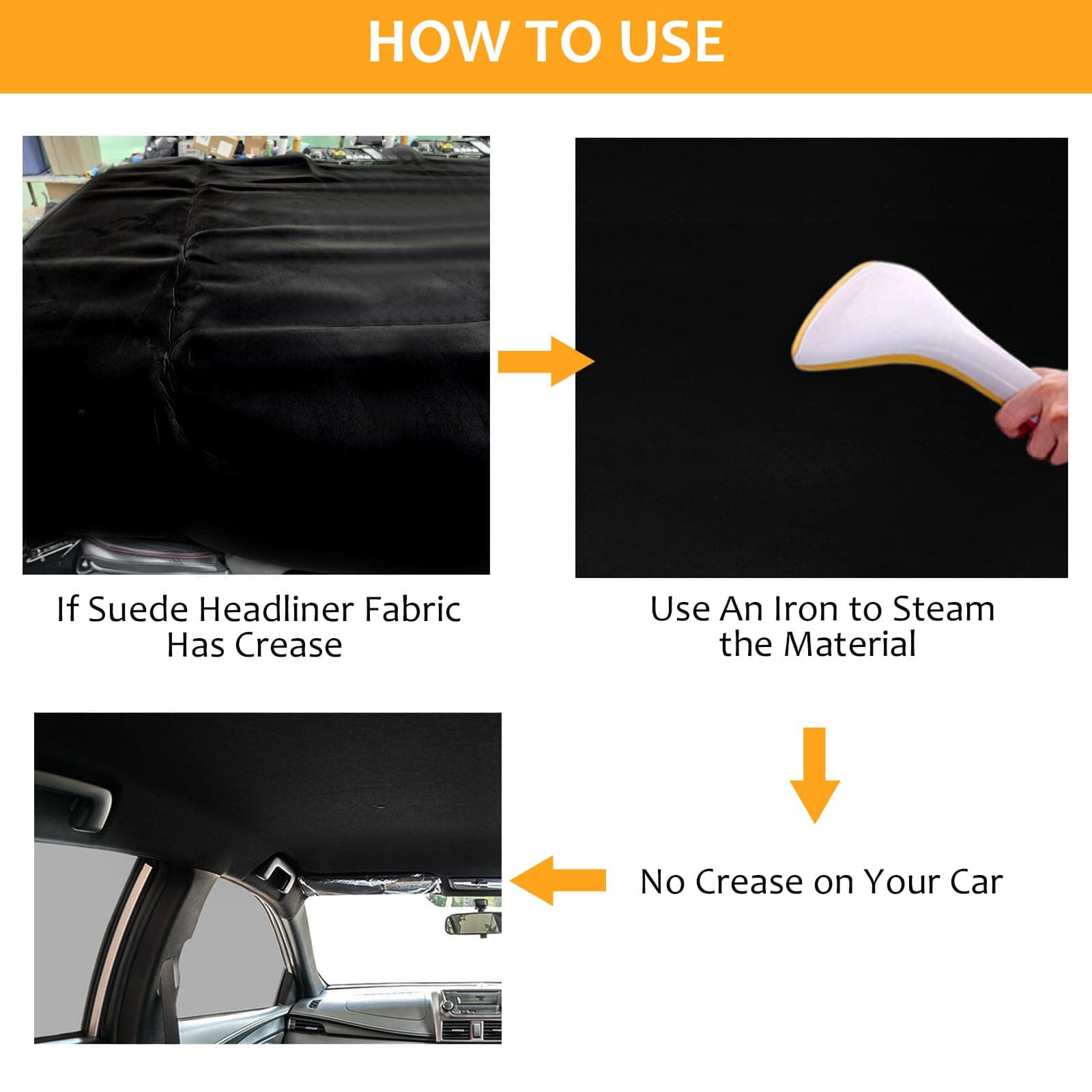 Suede Headliner Fabric with Foam Backing Material - Automotive/Home Micro-Suede Headliner Flame Retardant Fabric for Car Replacement/Repair/DIY (Black 36 * 60 Inch)