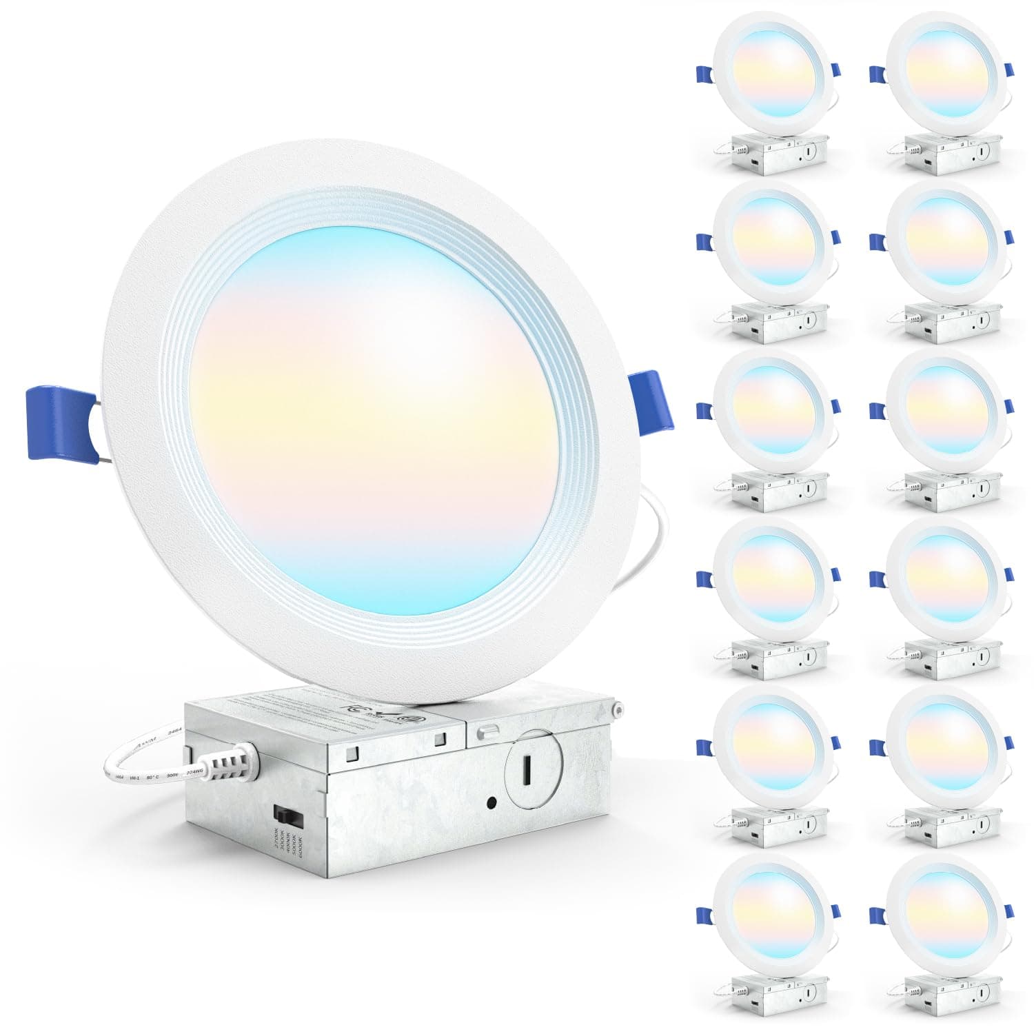 Sunco 12 Pack 6 Inch LED Recessed Light, Ceiling Canless Recessed Lights, Baffle Trim, 1200 LM, 14W, Selectable CCT 2700K/3000K/4000K/5000K/6000K, Dimmable with Junction Box