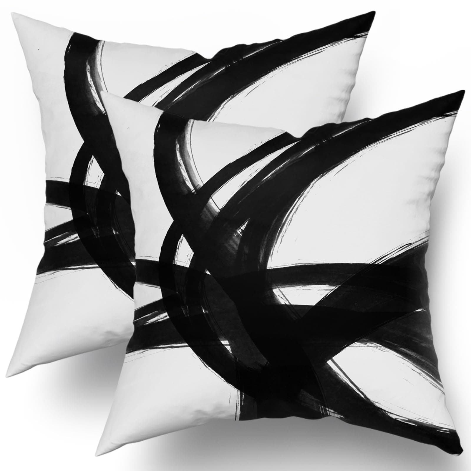 Black White Abstract Art Line Pillow Covers 18x18 Set of 2 Modern Print Decorative Pillowcases Farmhouse Throw Cushion Case Decor for Couch Sofa Bed