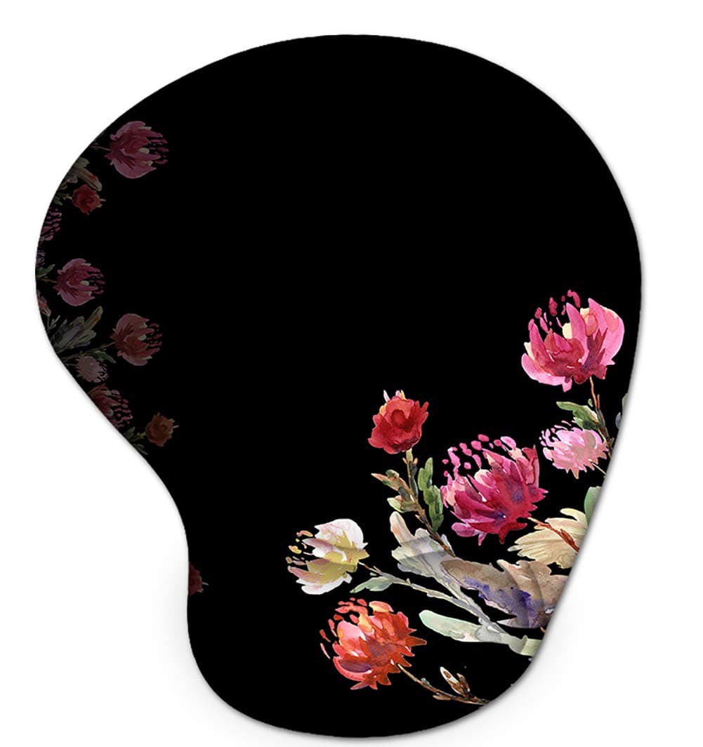 WINTOJO Ergonomic Mouse Pad with Gel Wrist Rest Support Comfortable Gaming Mouse Pad Pain Relief Mousepad with Non-Slip PU Base for Computer Laptop & Mac, Home,Office & Travel Red Floral (JMP-04)