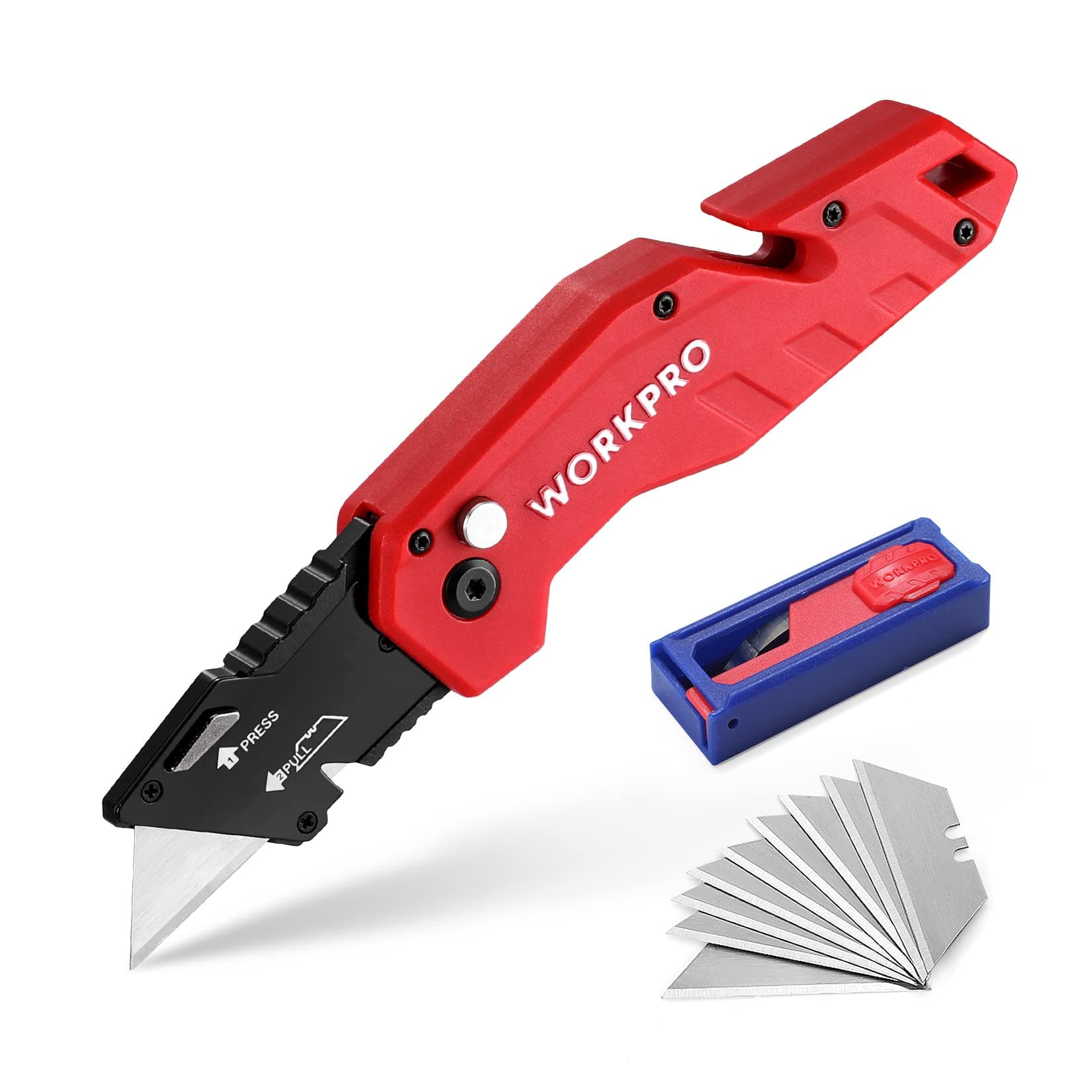 Folding Utility Knife, Quick Change Blade, Lightweight Nylon Handle, Utility Cutter with 10-piece Extra Blades