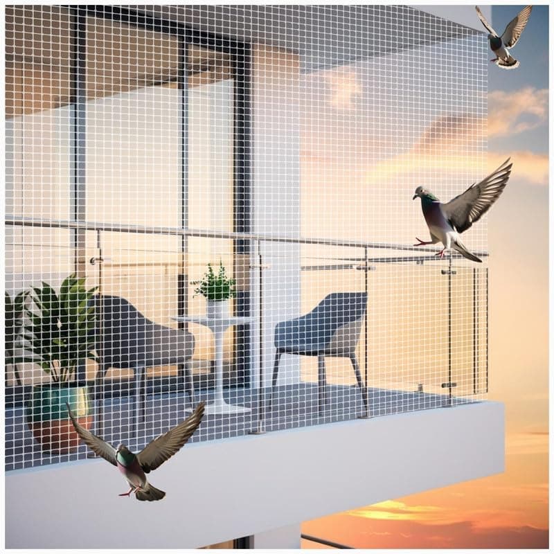 Bird Control White Nylon Knotted Anti-Bird Net UV Stabilized Multi Filament with Tying Ropes Attached, Cable Ties & Cup Hooks for Easy Installation - White - 10ftx10ft