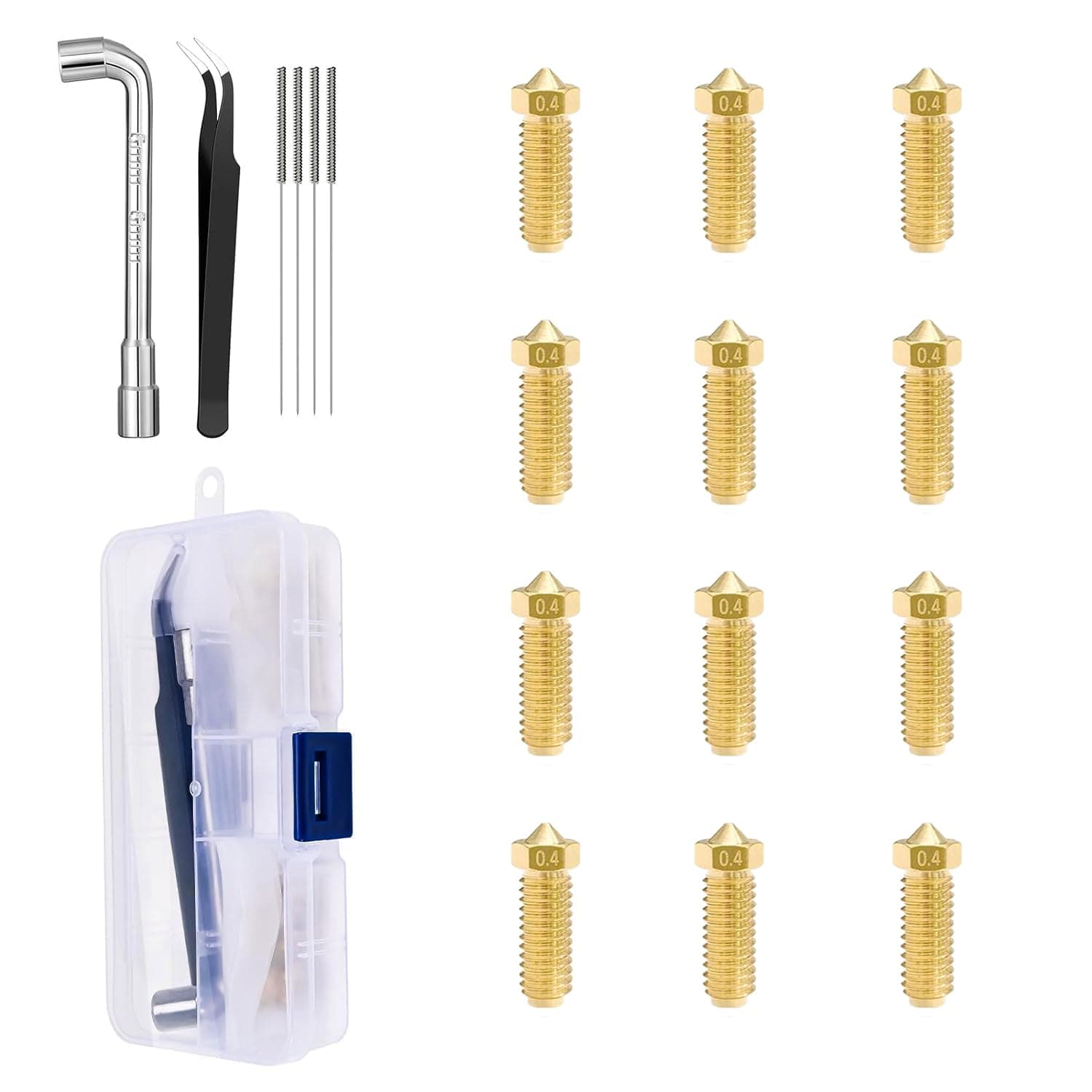 0.4mm Brass Nozzles 12pcs, 3D Printer 1.75mm Filament Hot End Nozzles for Anycubic Kobra 3 / Kobra 3 Combo/Kobra 3 V2 / Kobra 3 V2 Combo/Kobra S1 / Kobra S1 Combo 3D Printer