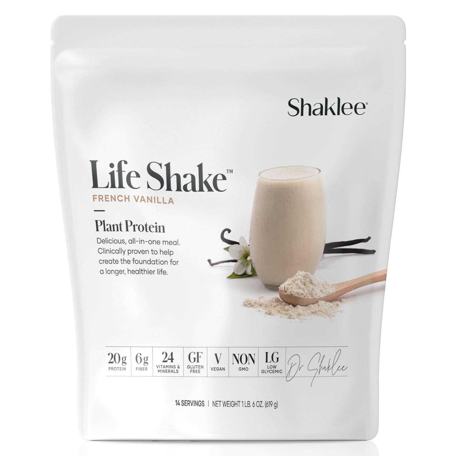 Shaklee Life Energizing Shake delicious non-GMO protein shake with pre- and probiotics -French Vanilla flavor (net wt. 1 lb.)14 servings