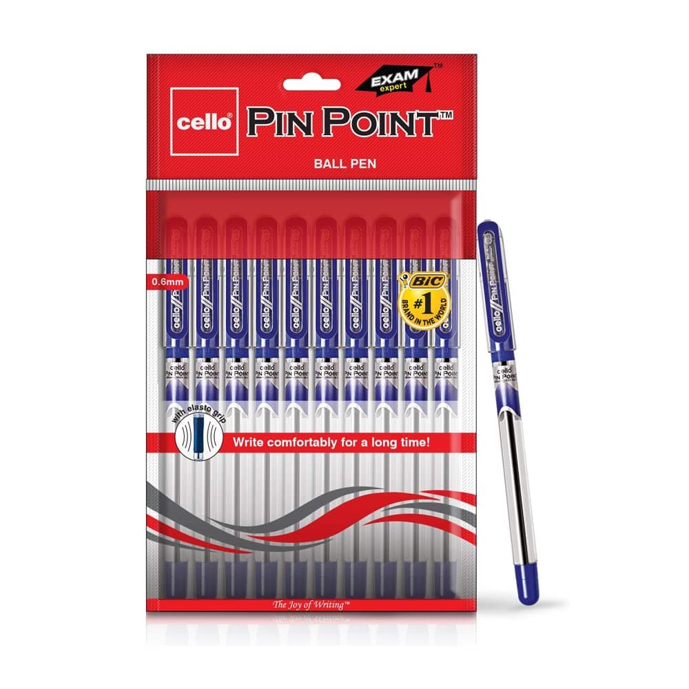 Cello Pinpoint Ballpoint Pens, Blue - Pack of 10