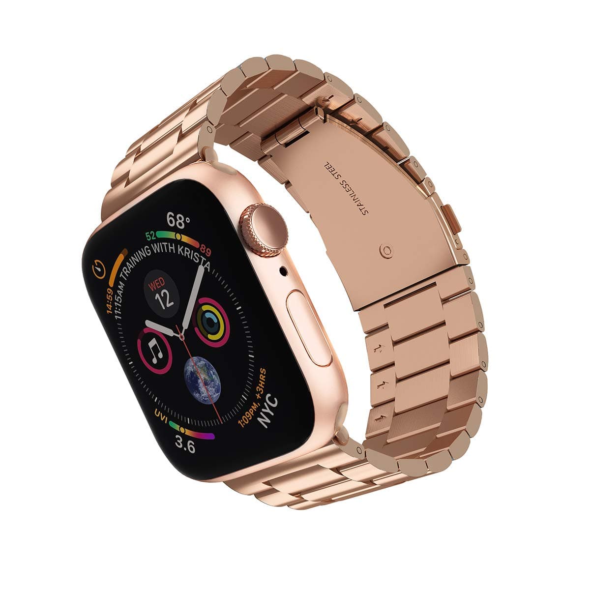 ARTCHE Replacement Watch Strap for Apple Watch 44mm 42mm Stainless Steel Watch Band Sports Bracelet Adjustable Wristband Belt, Compatible with iwatch Series 6 SE 5 4 3 2 1, Rose Gold